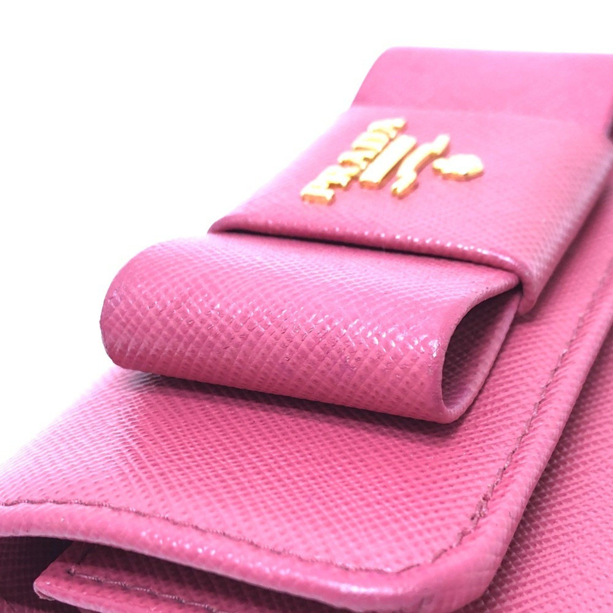 Prada PRADA 1MH840 Logo Ribbon Wallet, Compact Tri-fold Saffiano Leather, Women's PEONIA Pink Size ONE SIZE - 6 Thumbnail
