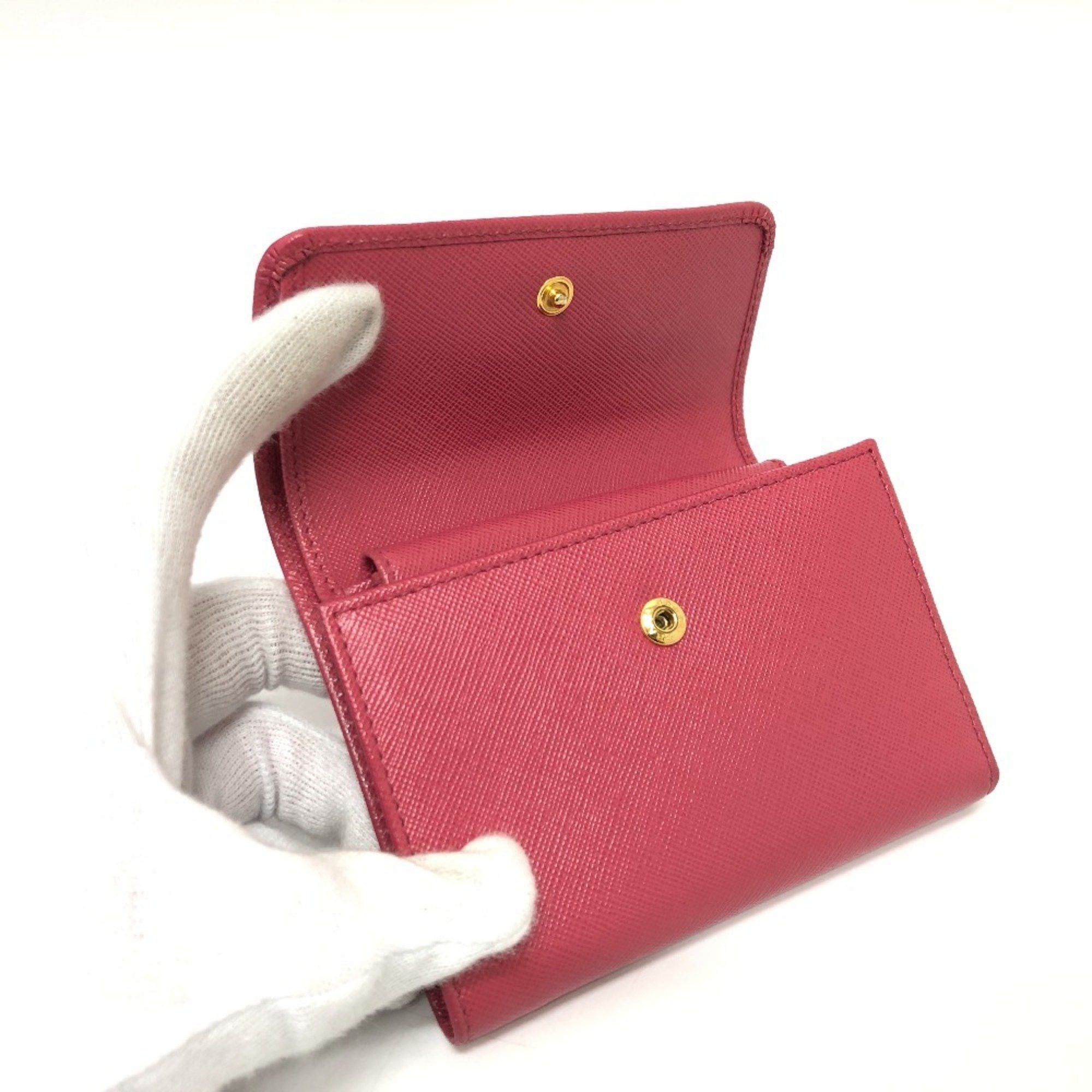 Prada PRADA 1MH840 Logo Ribbon Wallet, Compact Tri-fold Saffiano Leather, Women's PEONIA Pink Size ONE SIZE - 7 Thumbnail