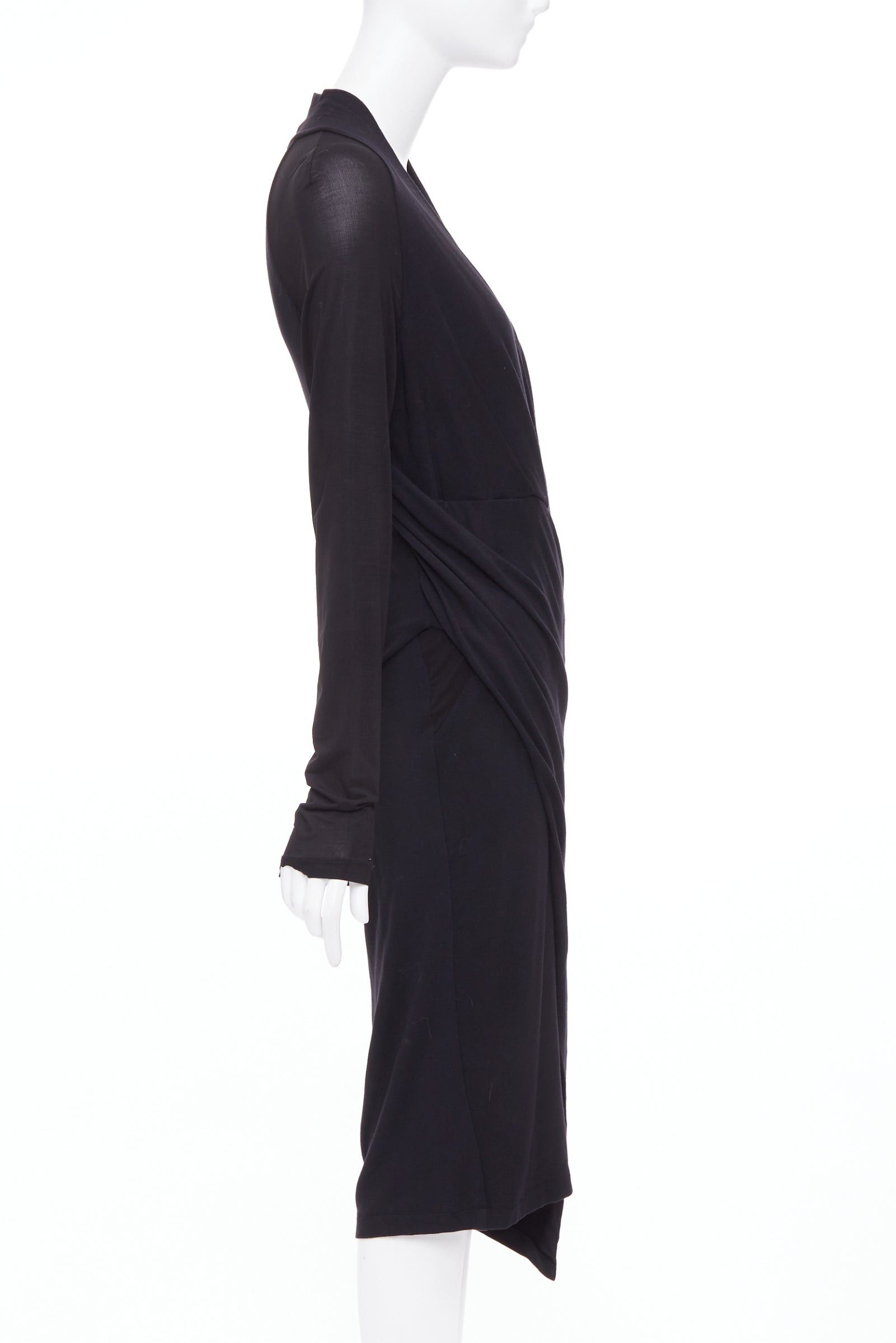 Donna Karan DONNA KARAN black jersey sheer mesh raglan drape plunge high low dress L Size M / US 6-8 / IT 42-44 - 3 Thumbnail