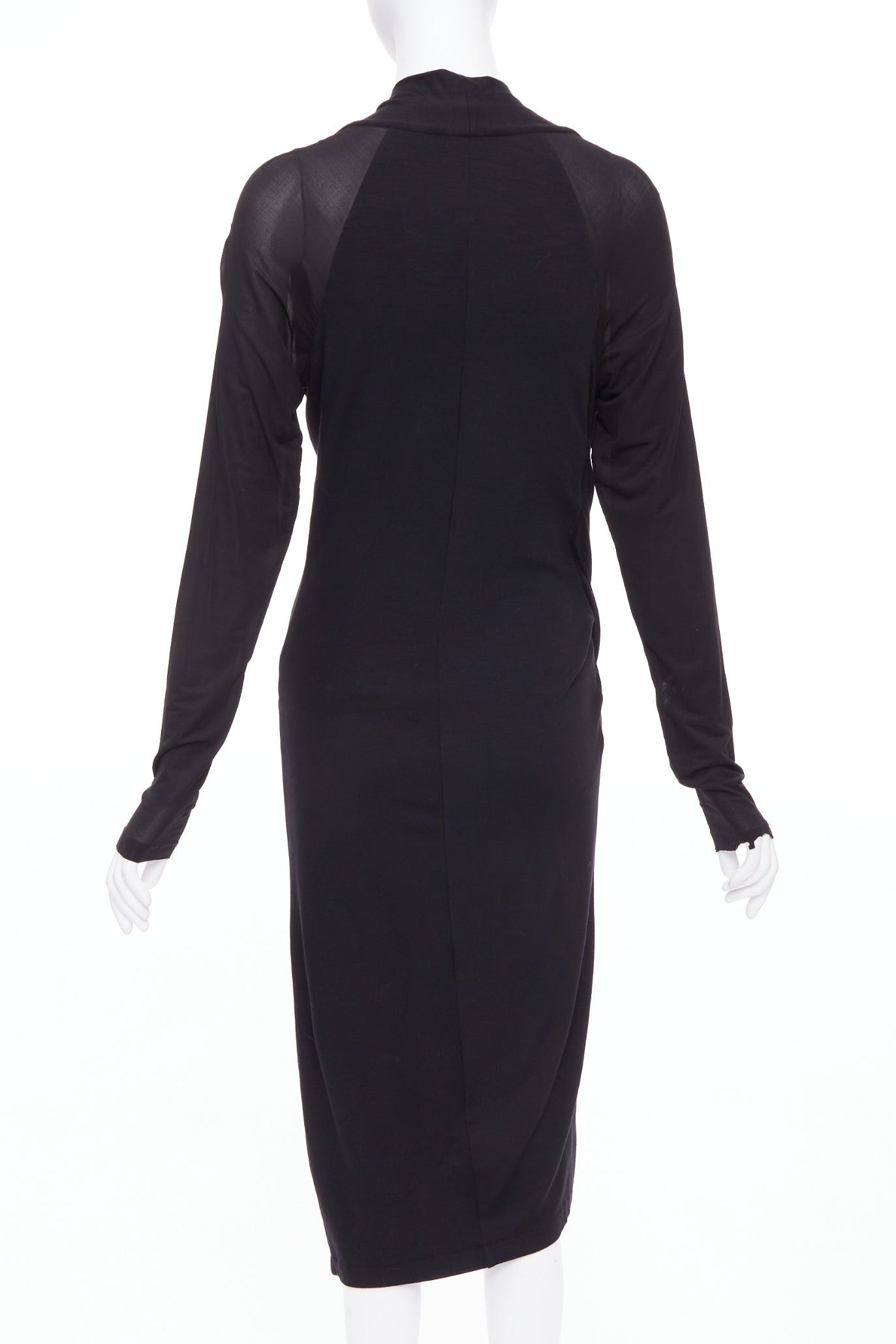 Donna Karan DONNA KARAN black jersey sheer mesh raglan drape plunge high low dress L Size M / US 6-8 / IT 42-44 - 4 Thumbnail
