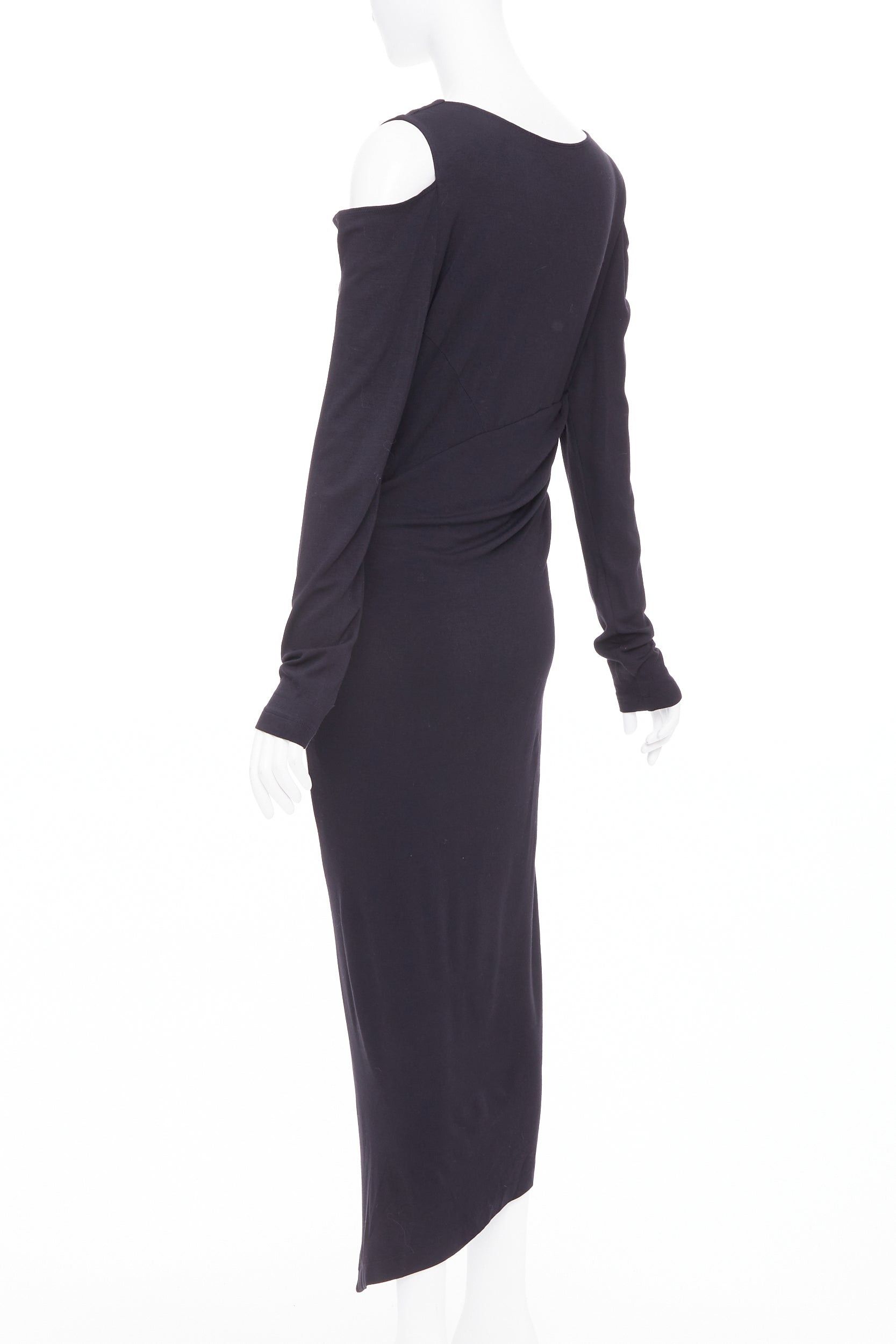 Donna Karan DONNA KARAN black jersey cold shoulder long sleeve side drape dress L Size M / US 6-8 / IT 42-44 - 6 Thumbnail