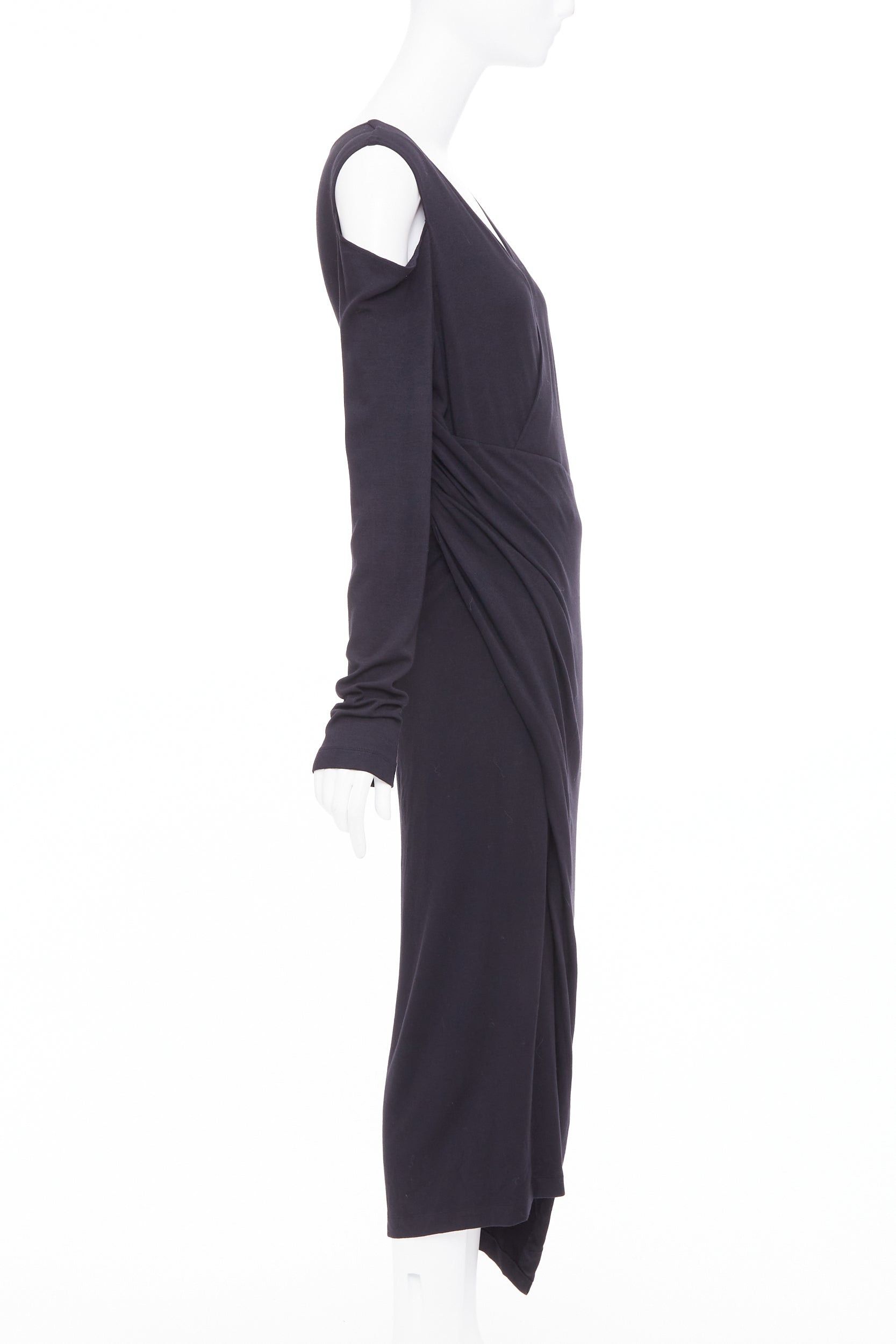Donna Karan DONNA KARAN black jersey cold shoulder long sleeve side drape dress L Size M / US 6-8 / IT 42-44 - 4 Thumbnail