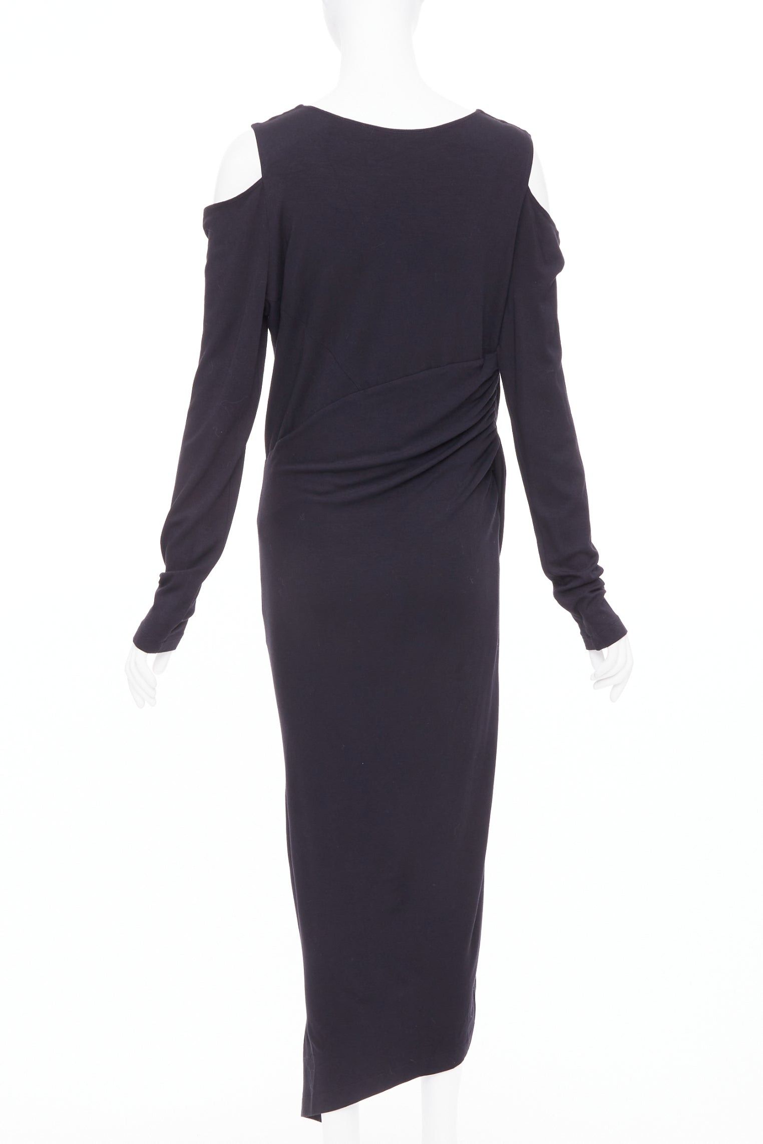 Donna Karan DONNA KARAN black jersey cold shoulder long sleeve side drape dress L Size M / US 6-8 / IT 42-44 - 5 Thumbnail