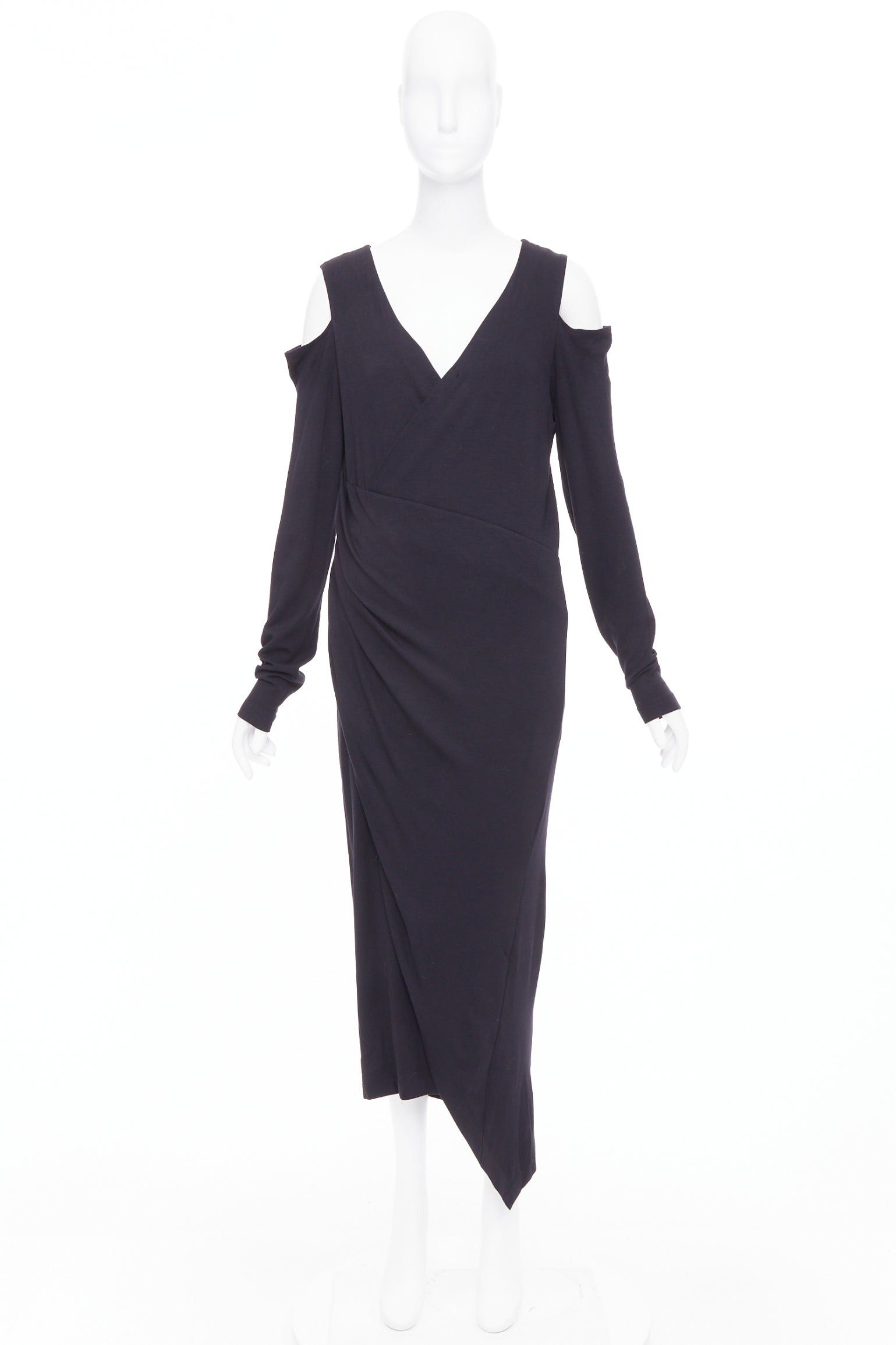 Donna Karan DONNA KARAN black jersey cold shoulder long sleeve side drape dress L Size M / US 6-8 / IT 42-44 - 9 Thumbnail