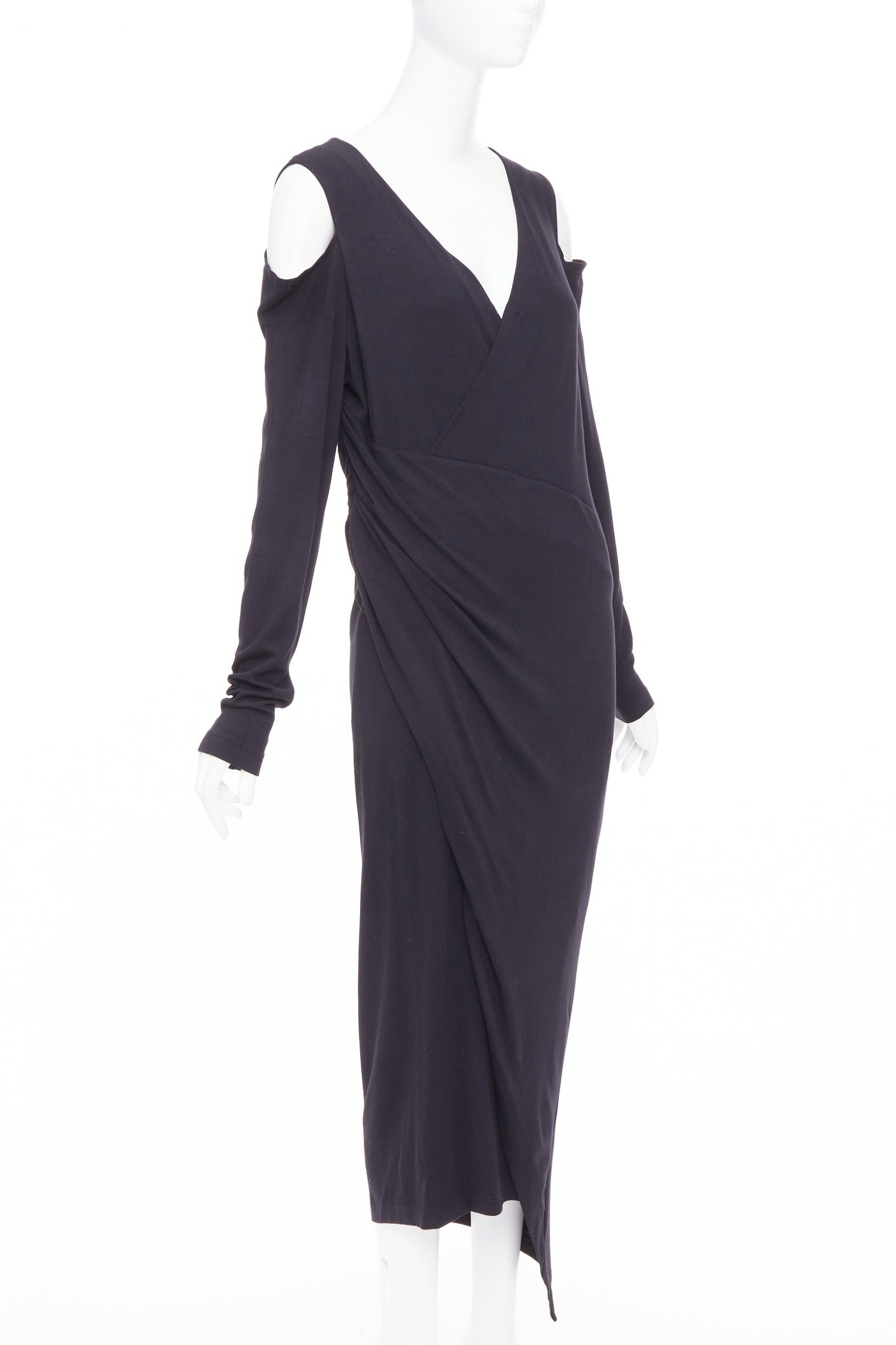 Donna Karan DONNA KARAN black jersey cold shoulder long sleeve side drape dress L Size M / US 6-8 / IT 42-44 - 3 Thumbnail