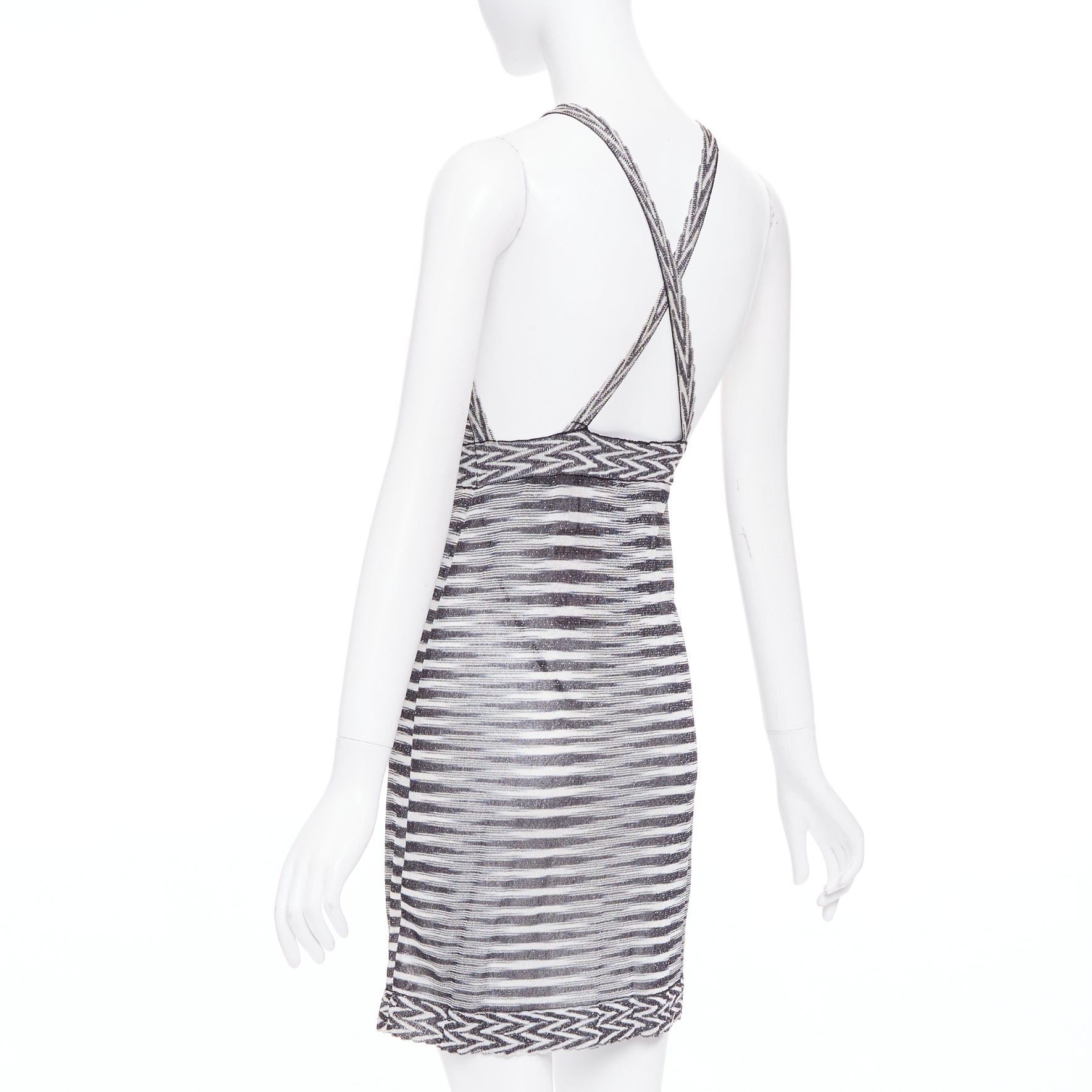 Missoni MISSONI Armonia black metallic grey striped jersey lurex knit coverup dress IT38 XS Size XS / US 0-2 / IT 36-38 - 6 Thumbnail
