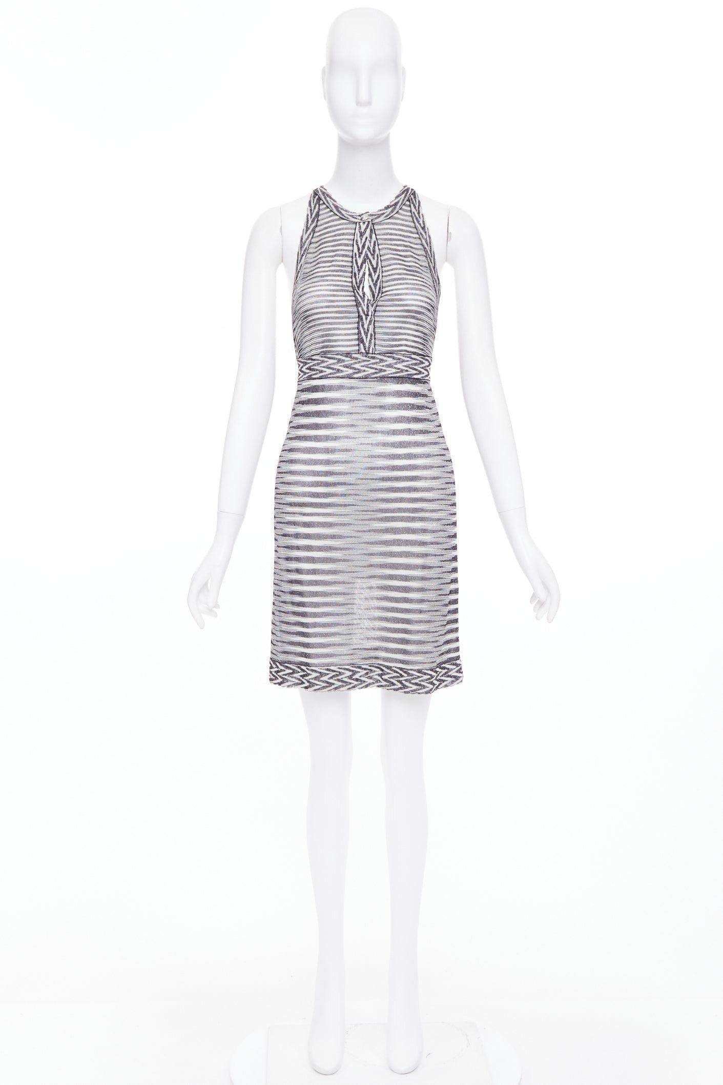 Missoni MISSONI Armonia black metallic grey striped jersey lurex knit coverup dress IT38 XS Size XS / US 0-2 / IT 36-38 - 10 Thumbnail