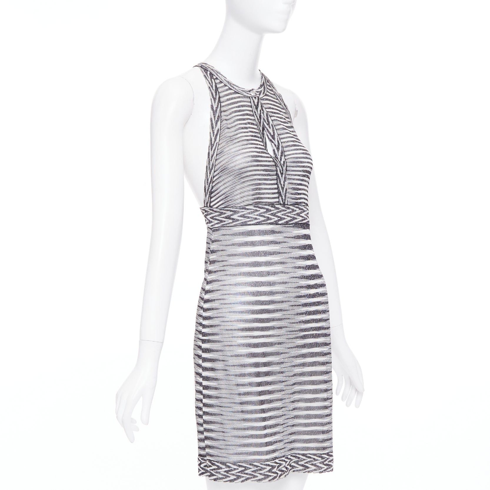Missoni MISSONI Armonia black metallic grey striped jersey lurex knit coverup dress IT38 XS Size XS / US 0-2 / IT 36-38 - 3 Thumbnail