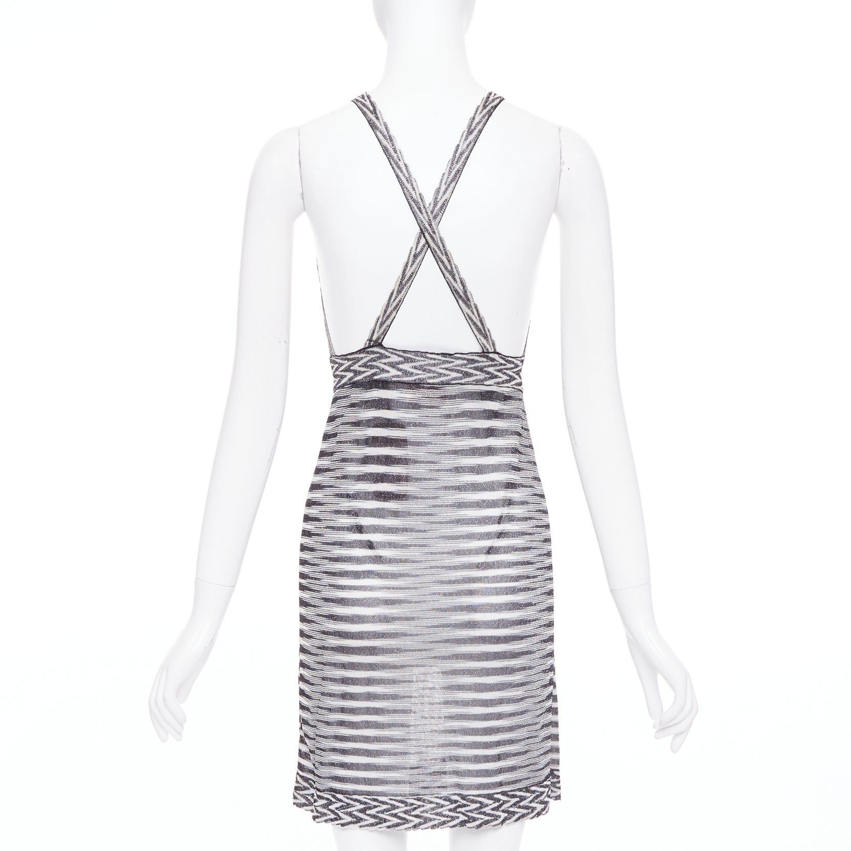 Missoni MISSONI Armonia black metallic grey striped jersey lurex knit coverup dress IT38 XS Size XS / US 0-2 / IT 36-38 - 5 Thumbnail