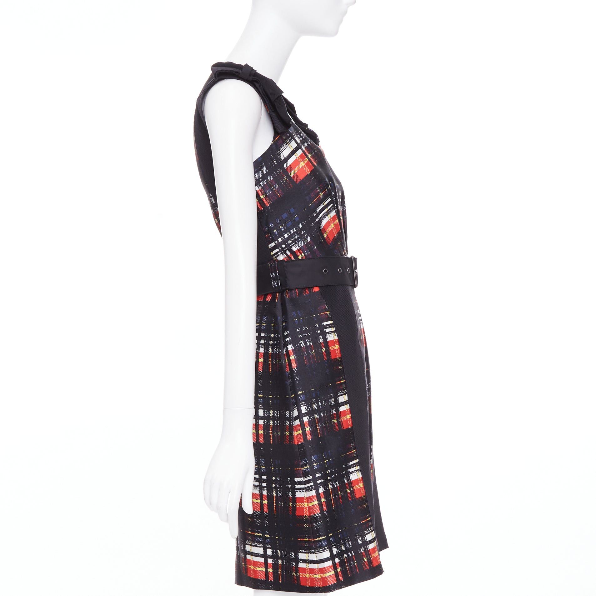 Prada PRADA 2015 Runway Vampire black red wool silk bow shoulder belted dress IT38 XS Size XS / US 0-2 / IT 36-38 - 4 Thumbnail