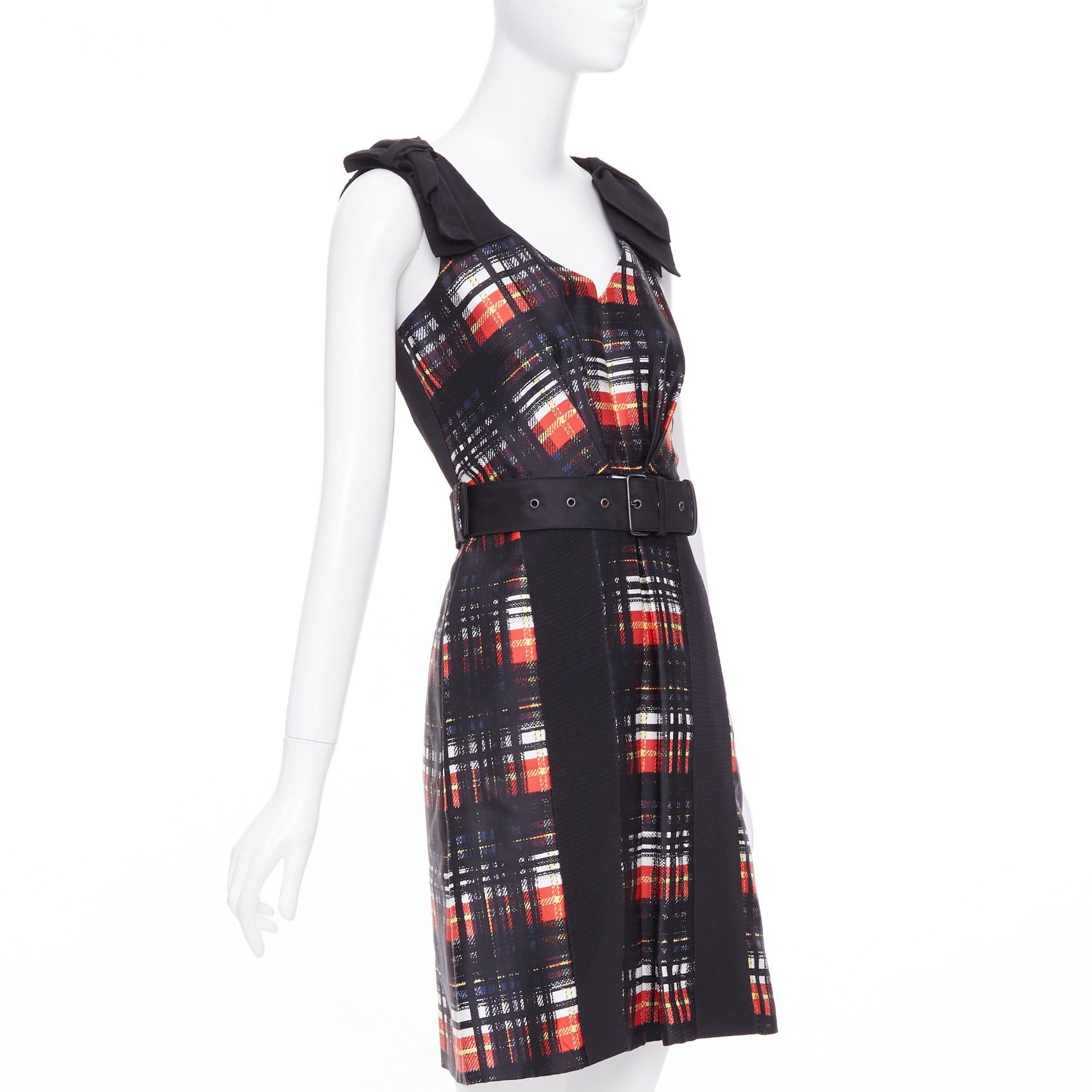 Prada PRADA 2015 Runway Vampire black red wool silk bow shoulder belted dress IT38 XS Size XS / US 0-2 / IT 36-38 - 3 Thumbnail