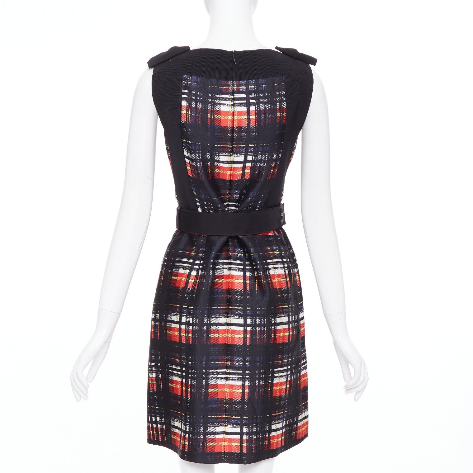 Prada PRADA 2015 Runway Vampire black red wool silk bow shoulder belted dress IT38 XS Size XS / US 0-2 / IT 36-38 - 5 Thumbnail