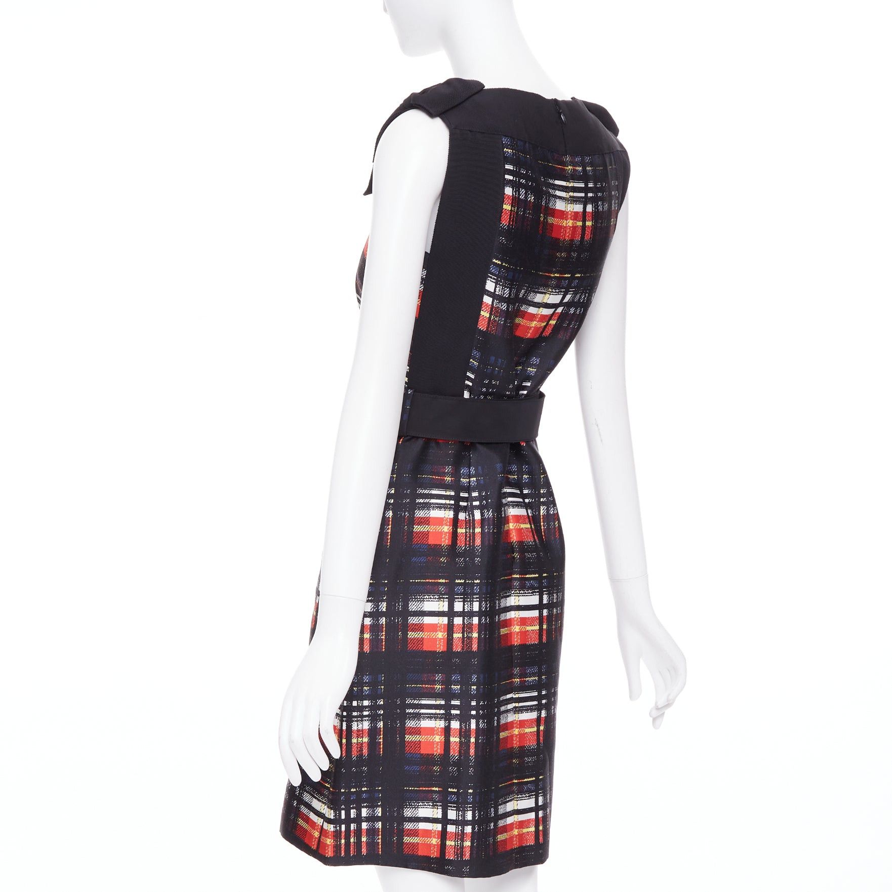 Prada PRADA 2015 Runway Vampire black red wool silk bow shoulder belted dress IT38 XS Size XS / US 0-2 / IT 36-38 - 6 Thumbnail