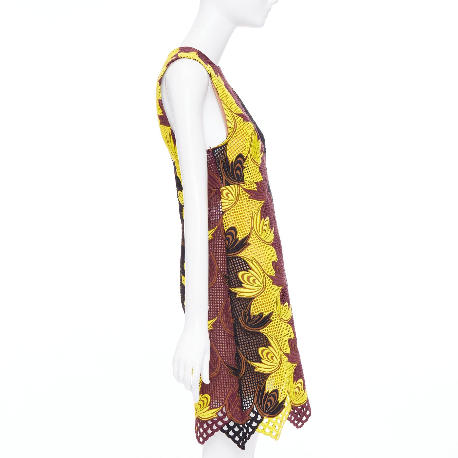 Marni MARNI 2012 Runway yellow brown acrylic silk mesh cocktail dress IT40 S Size S / US 4 / IT 40 - 4 Thumbnail
