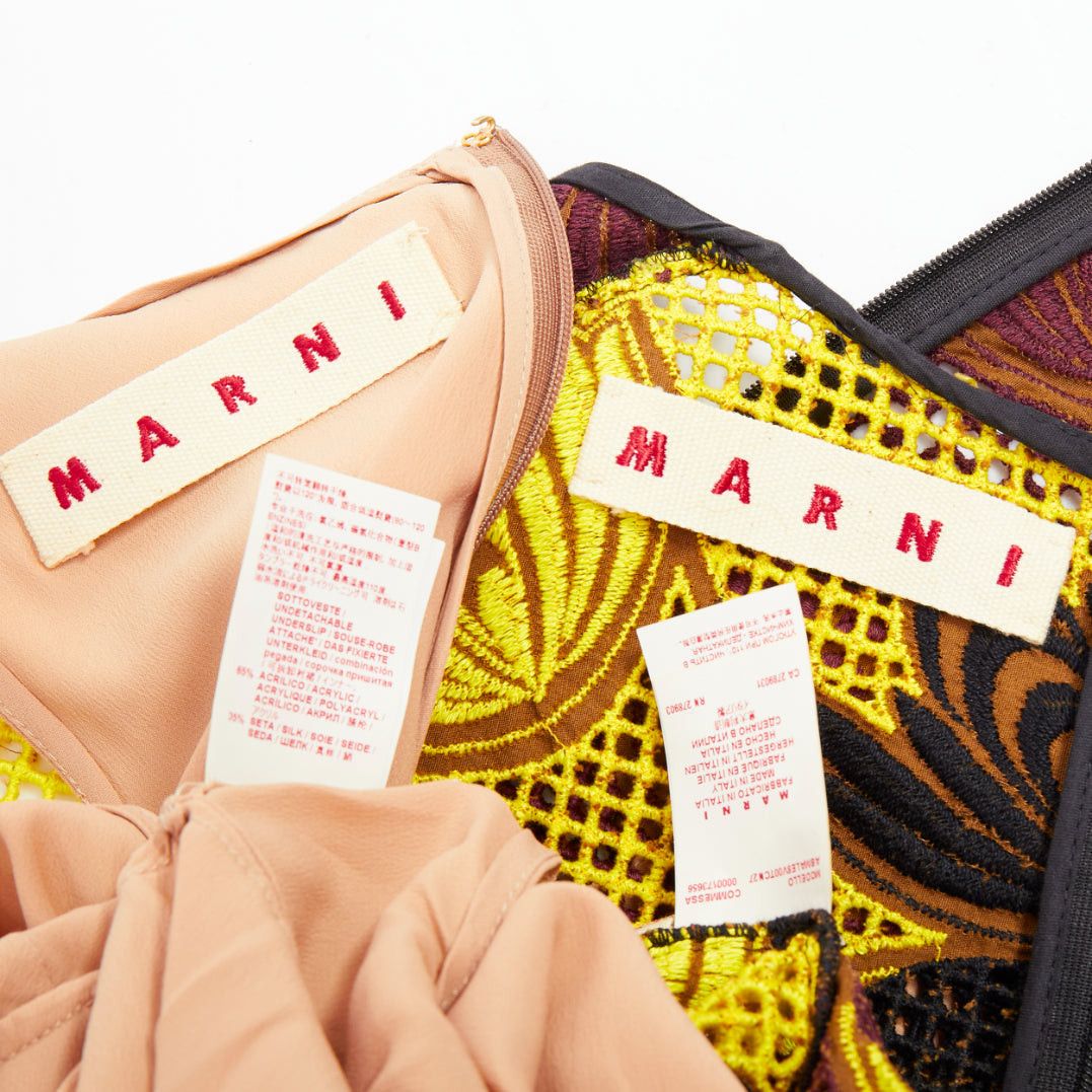 Marni MARNI 2012 Runway yellow brown acrylic silk mesh cocktail dress IT40 S Size S / US 4 / IT 40 - 8 Thumbnail