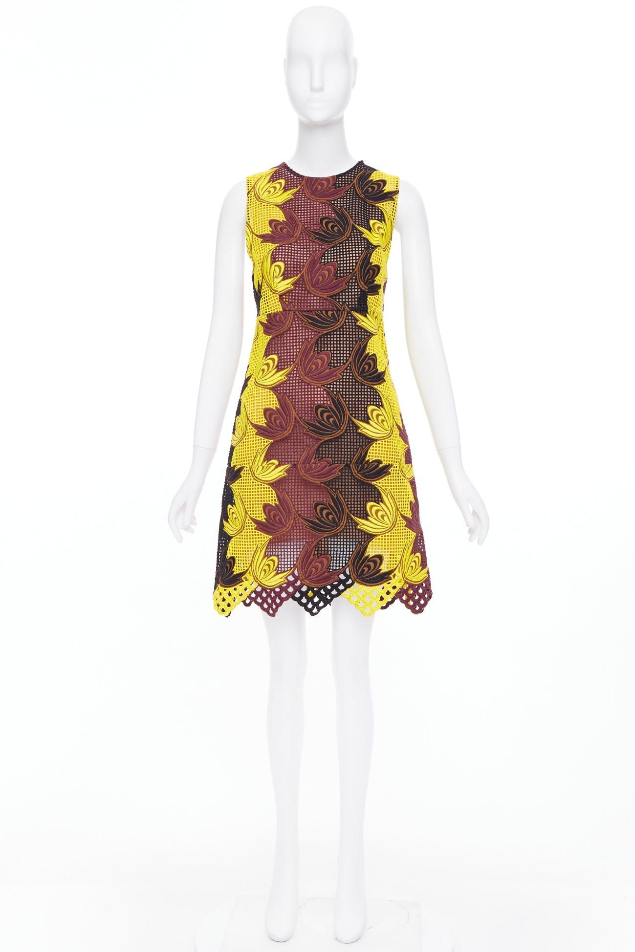 Marni MARNI 2012 Runway yellow brown acrylic silk mesh cocktail dress IT40 S Size S / US 4 / IT 40 - 9 Thumbnail