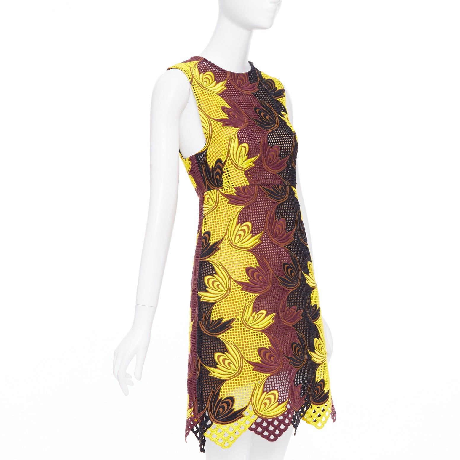 Marni MARNI 2012 Runway yellow brown acrylic silk mesh cocktail dress IT40 S Size S / US 4 / IT 40 - 3 Thumbnail