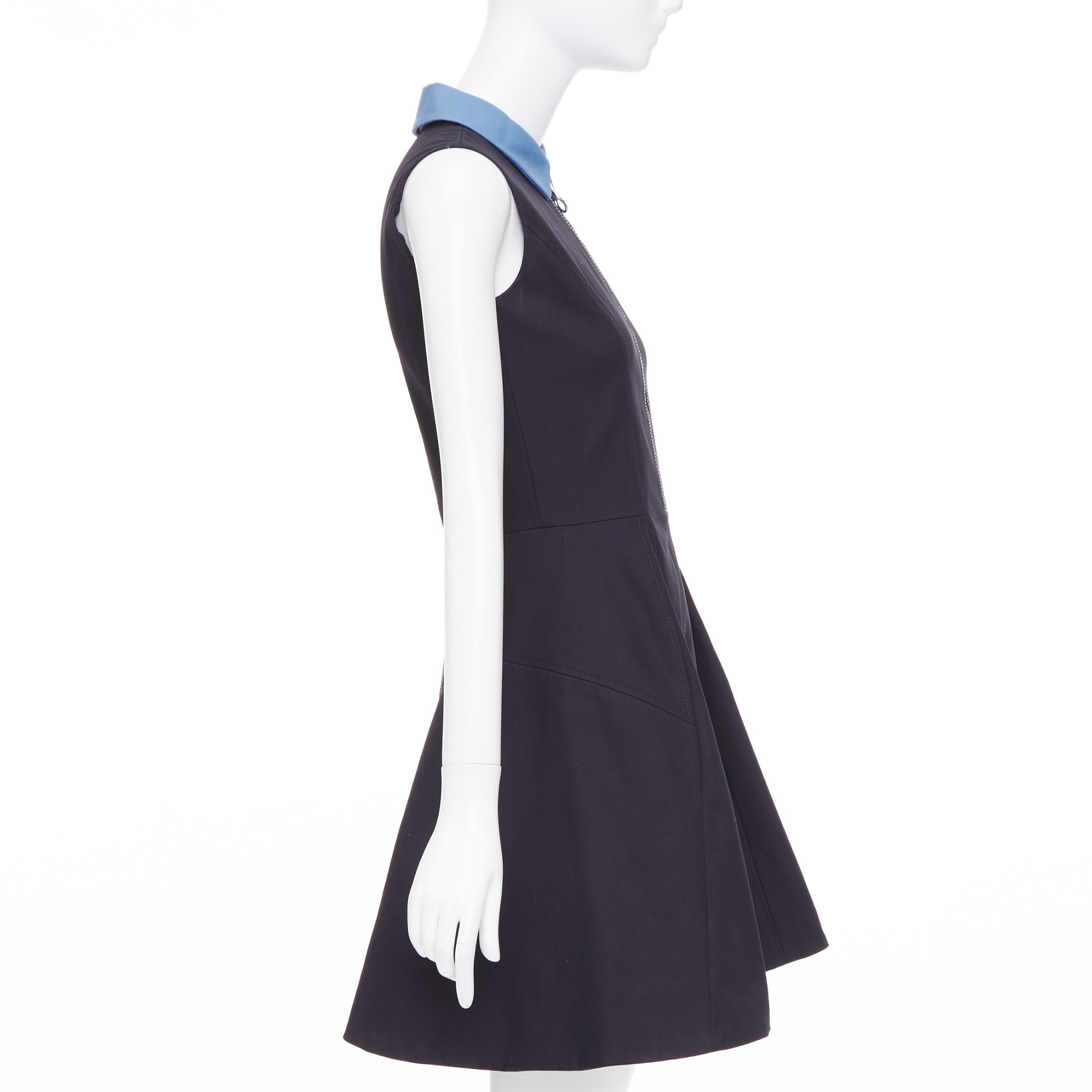 Dior CHRISTIAN DIOR blue black cotton half zip A-line silk lined dress FR34 XS Elle Fanning Size XS / US 0-2 / IT 36-38 - 4 Thumbnail