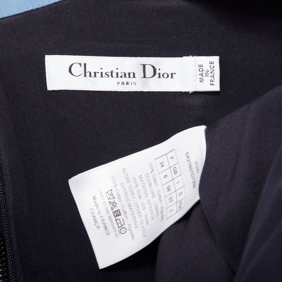 Dior CHRISTIAN DIOR blue black cotton half zip A-line silk lined dress FR34 XS Elle Fanning Size XS / US 0-2 / IT 36-38 - 8 Thumbnail