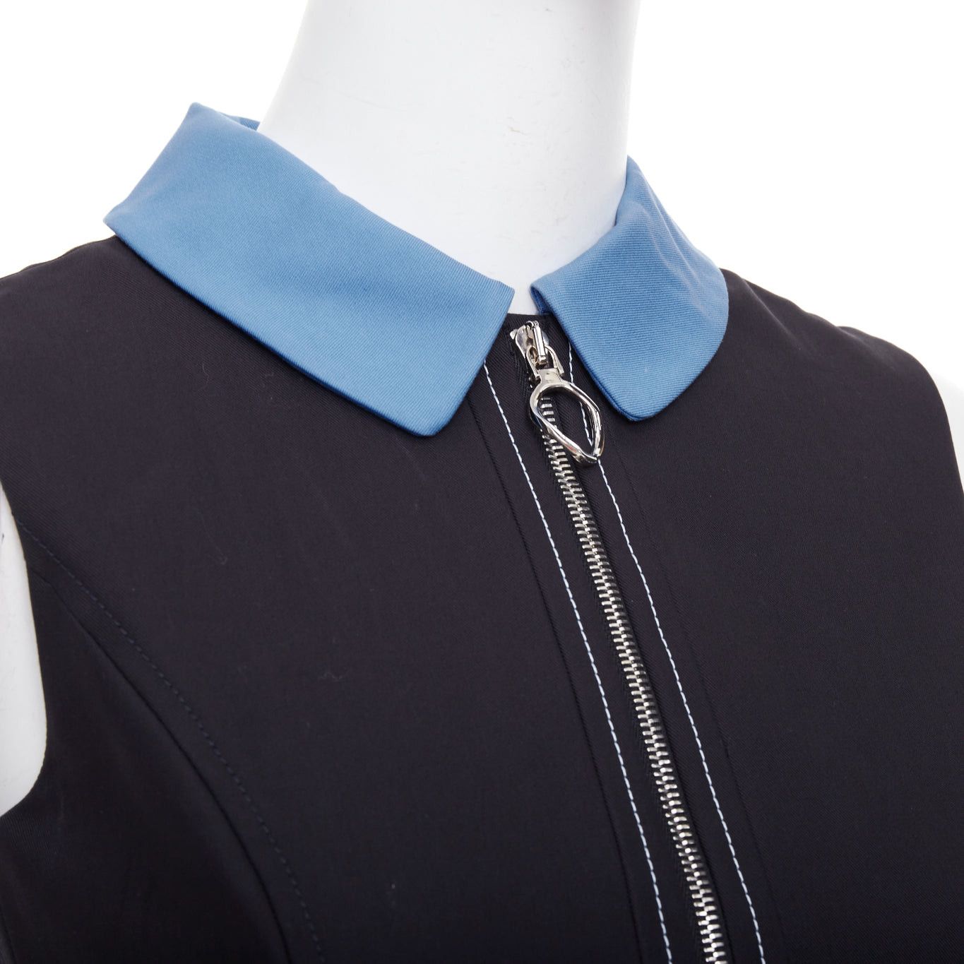 Dior CHRISTIAN DIOR blue black cotton half zip A-line silk lined dress FR34 XS Elle Fanning Size XS / US 0-2 / IT 36-38 - 2 Thumbnail