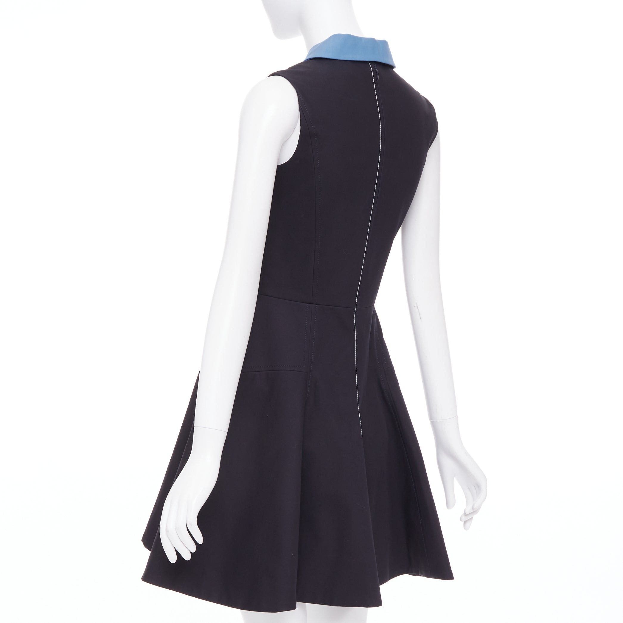 Dior CHRISTIAN DIOR blue black cotton half zip A-line silk lined dress FR34 XS Elle Fanning Size XS / US 0-2 / IT 36-38 - 6 Thumbnail