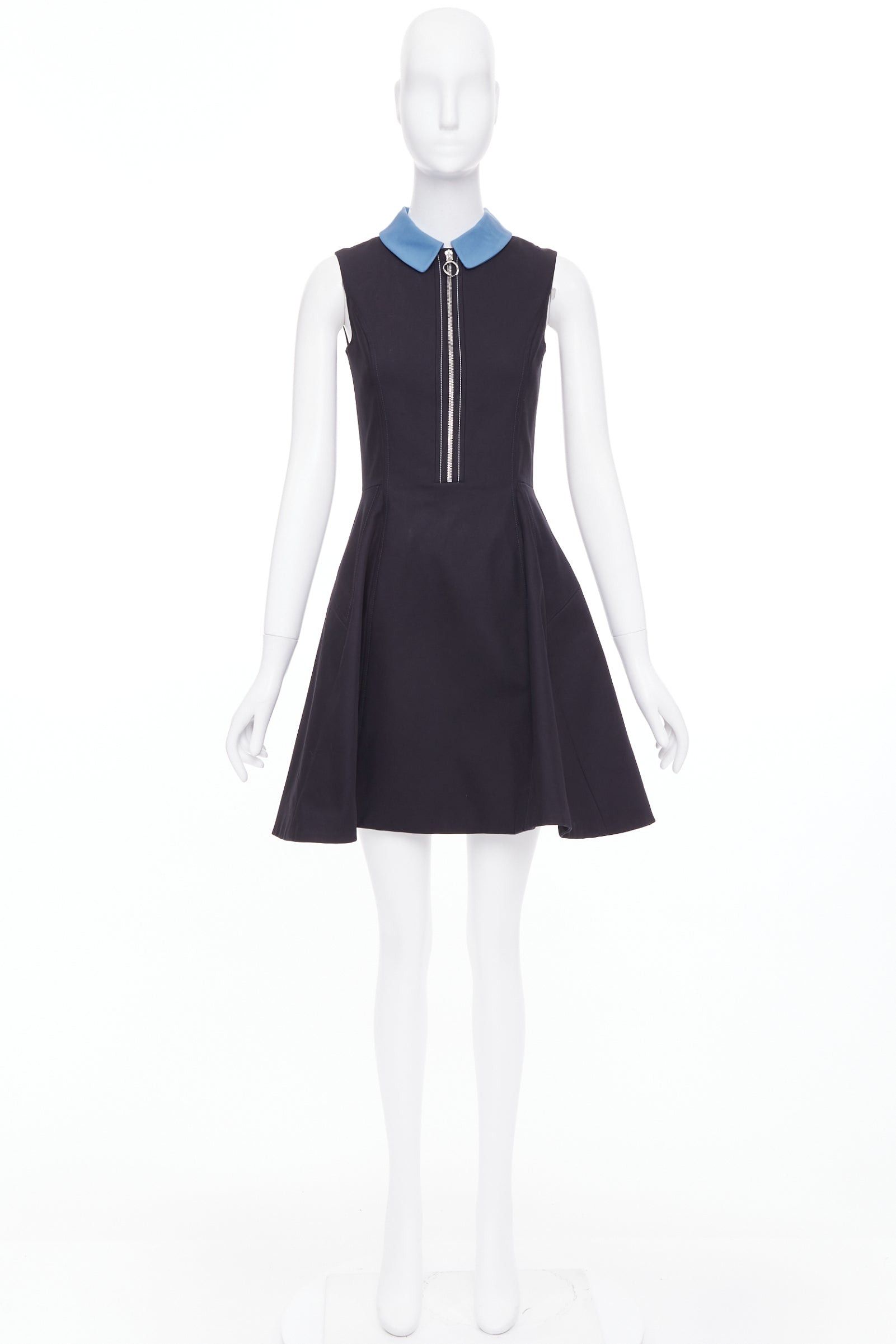 Dior CHRISTIAN DIOR blue black cotton half zip A-line silk lined dress FR34 XS Elle Fanning Size XS / US 0-2 / IT 36-38 - 9 Thumbnail
