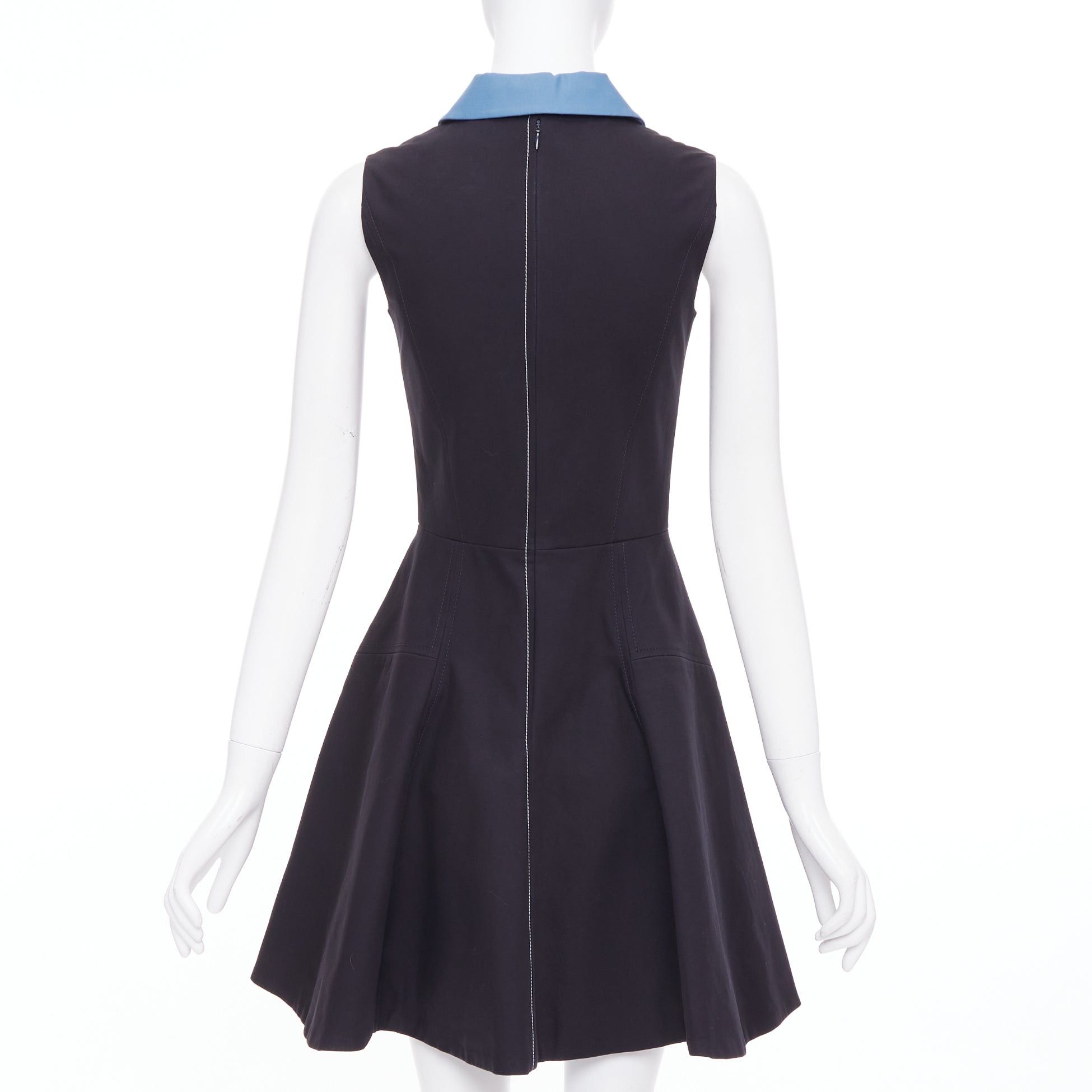 Dior CHRISTIAN DIOR blue black cotton half zip A-line silk lined dress FR34 XS Elle Fanning Size XS / US 0-2 / IT 36-38 - 5 Thumbnail