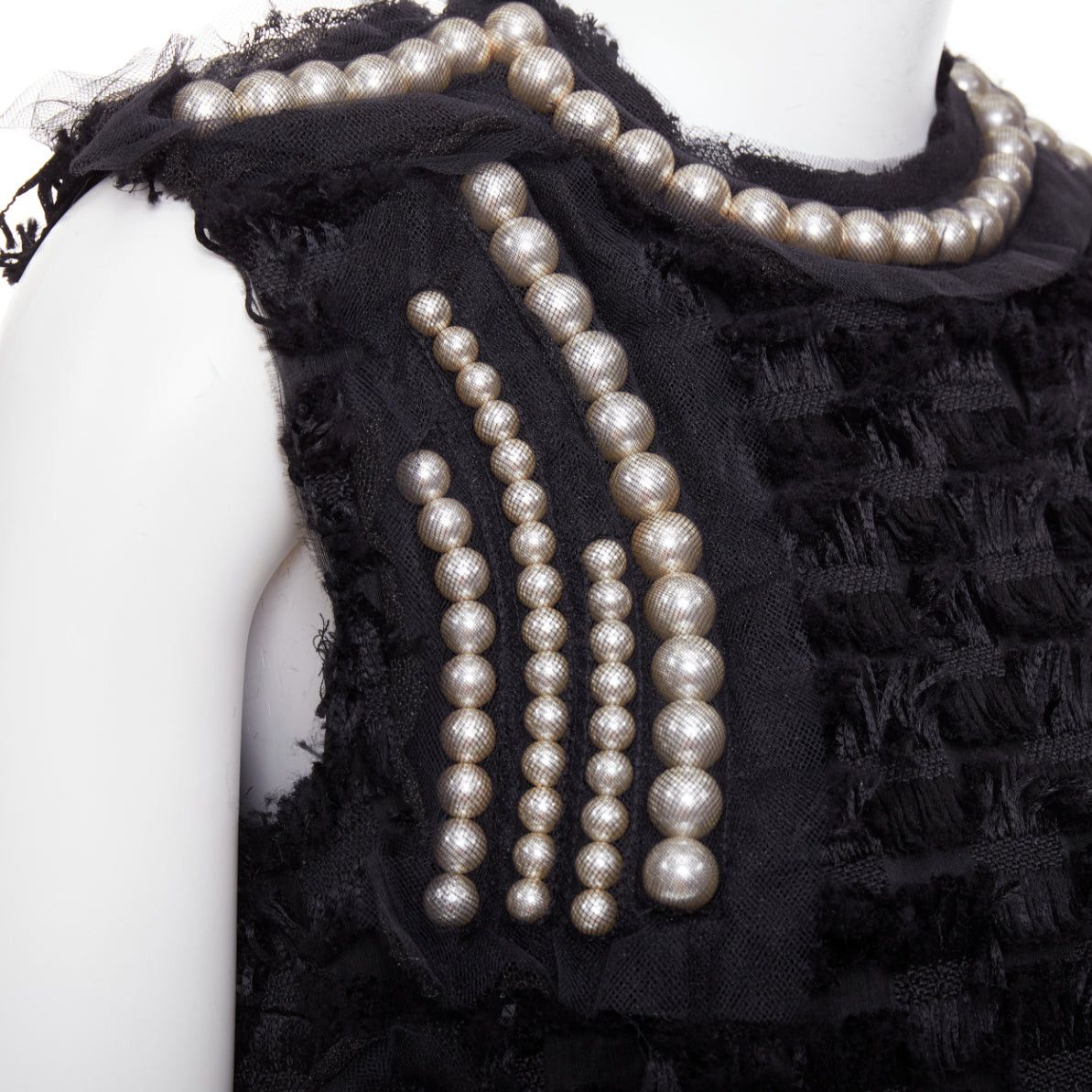 Lanvin LANVIN 2015 black pearl mesh embellished eyelash fringe silk lined dress FR36 S Size S / US 4 / IT 40 - 2 Thumbnail