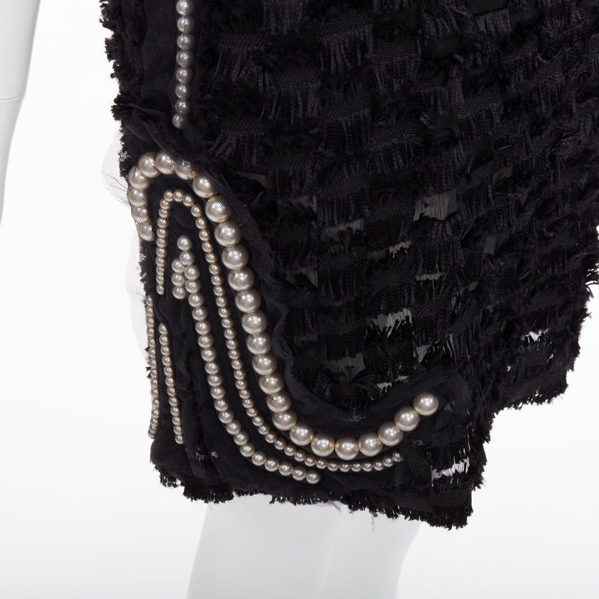 Lanvin LANVIN 2015 black pearl mesh embellished eyelash fringe silk lined dress FR36 S Size S / US 4 / IT 40 - 7 Thumbnail