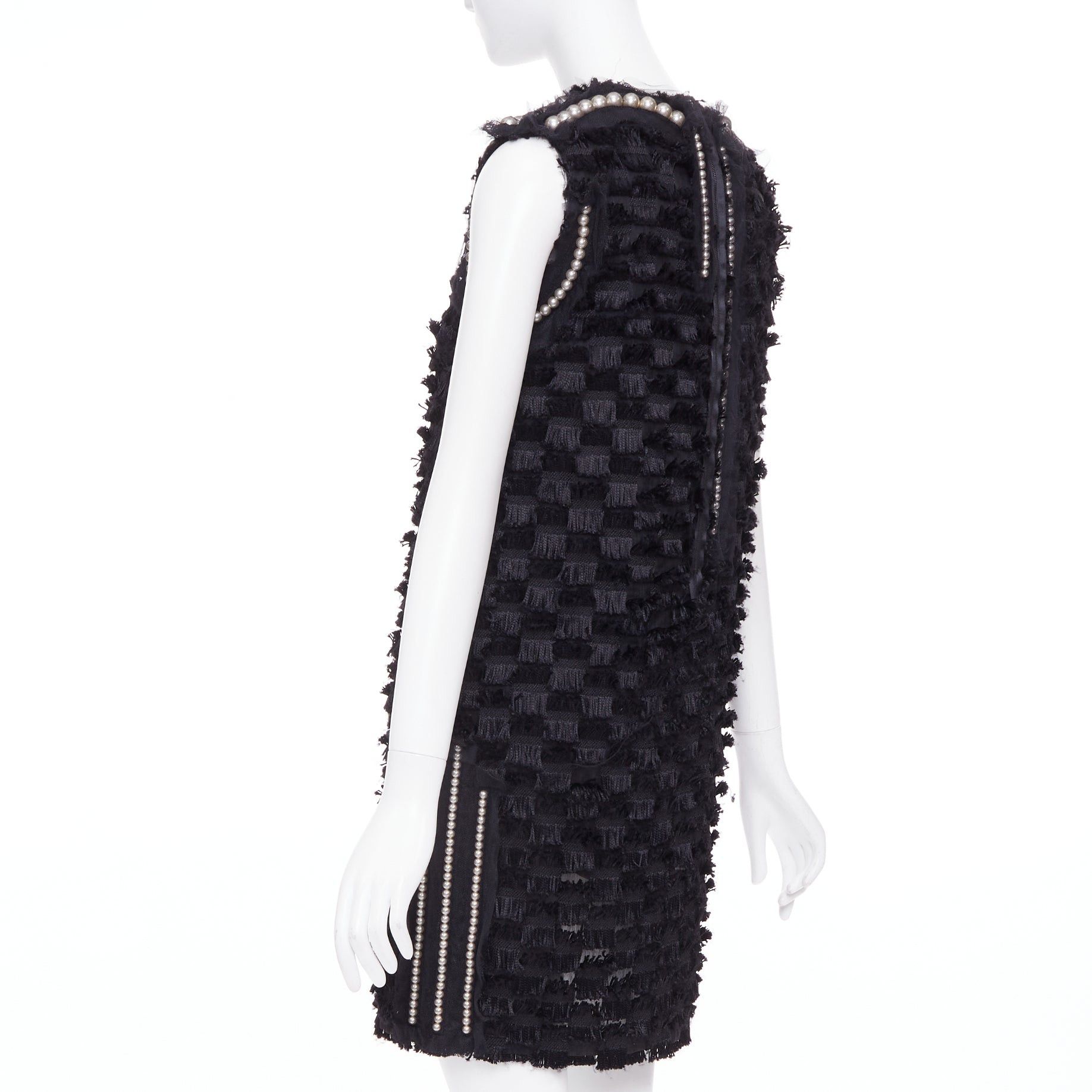 Lanvin LANVIN 2015 black pearl mesh embellished eyelash fringe silk lined dress FR36 S Size S / US 4 / IT 40 - 6 Thumbnail