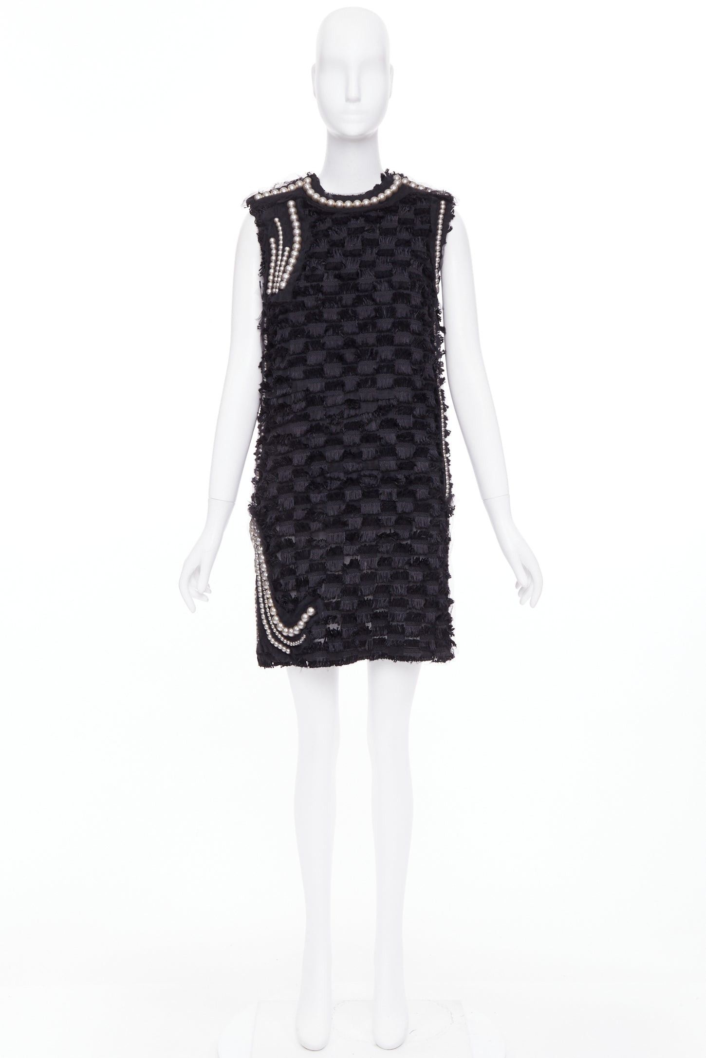 Lanvin LANVIN 2015 black pearl mesh embellished eyelash fringe silk lined dress FR36 S Size S / US 4 / IT 40 - 9 Thumbnail