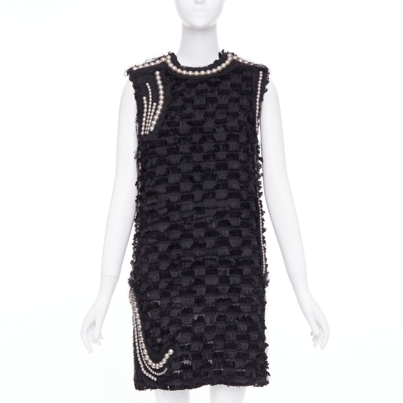 Lanvin LANVIN 2015 black pearl mesh embellished eyelash fringe silk lined dress FR36 S Size S / US 4 / IT 40 - 3 Thumbnail