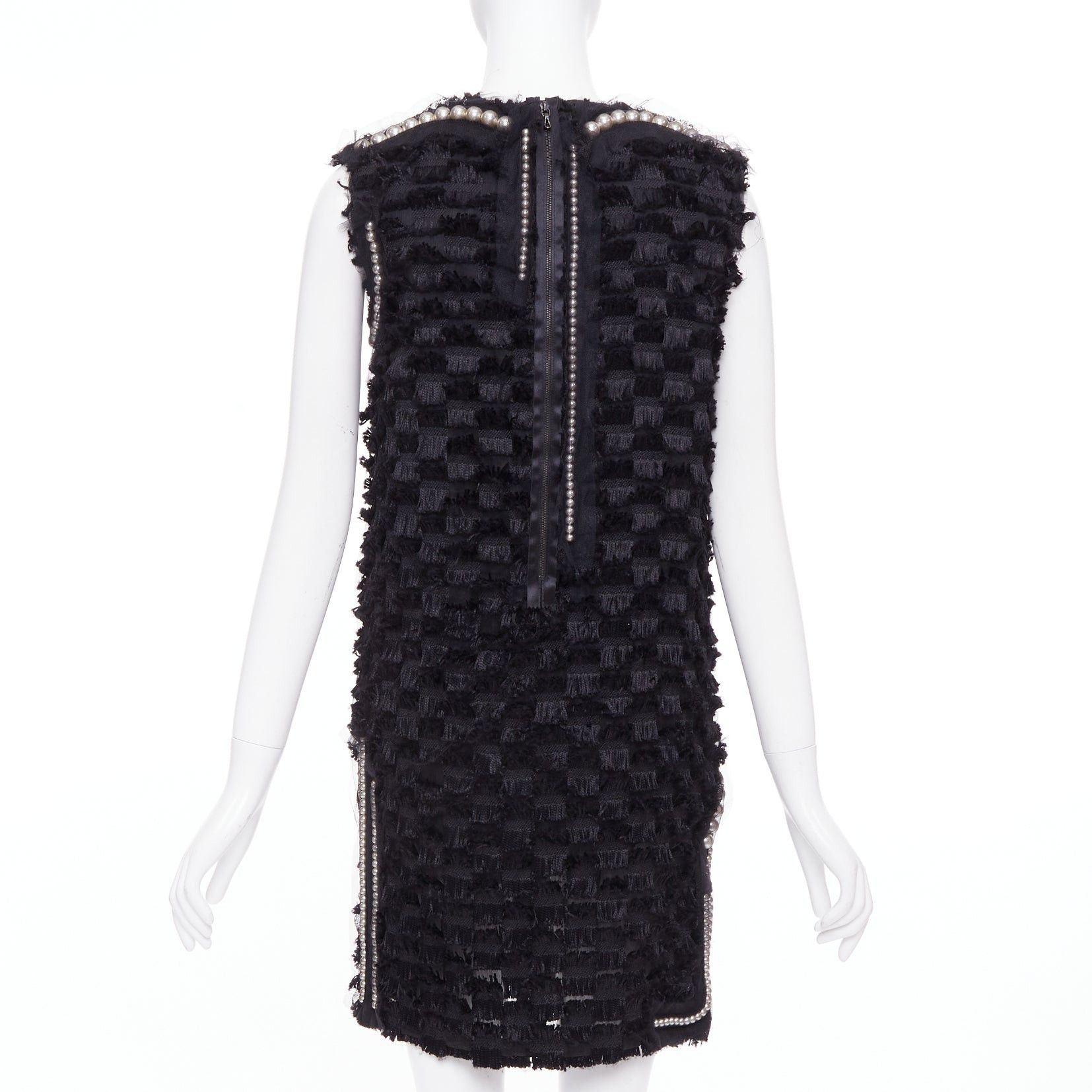 Lanvin LANVIN 2015 black pearl mesh embellished eyelash fringe silk lined dress FR36 S Size S / US 4 / IT 40 - 5 Thumbnail