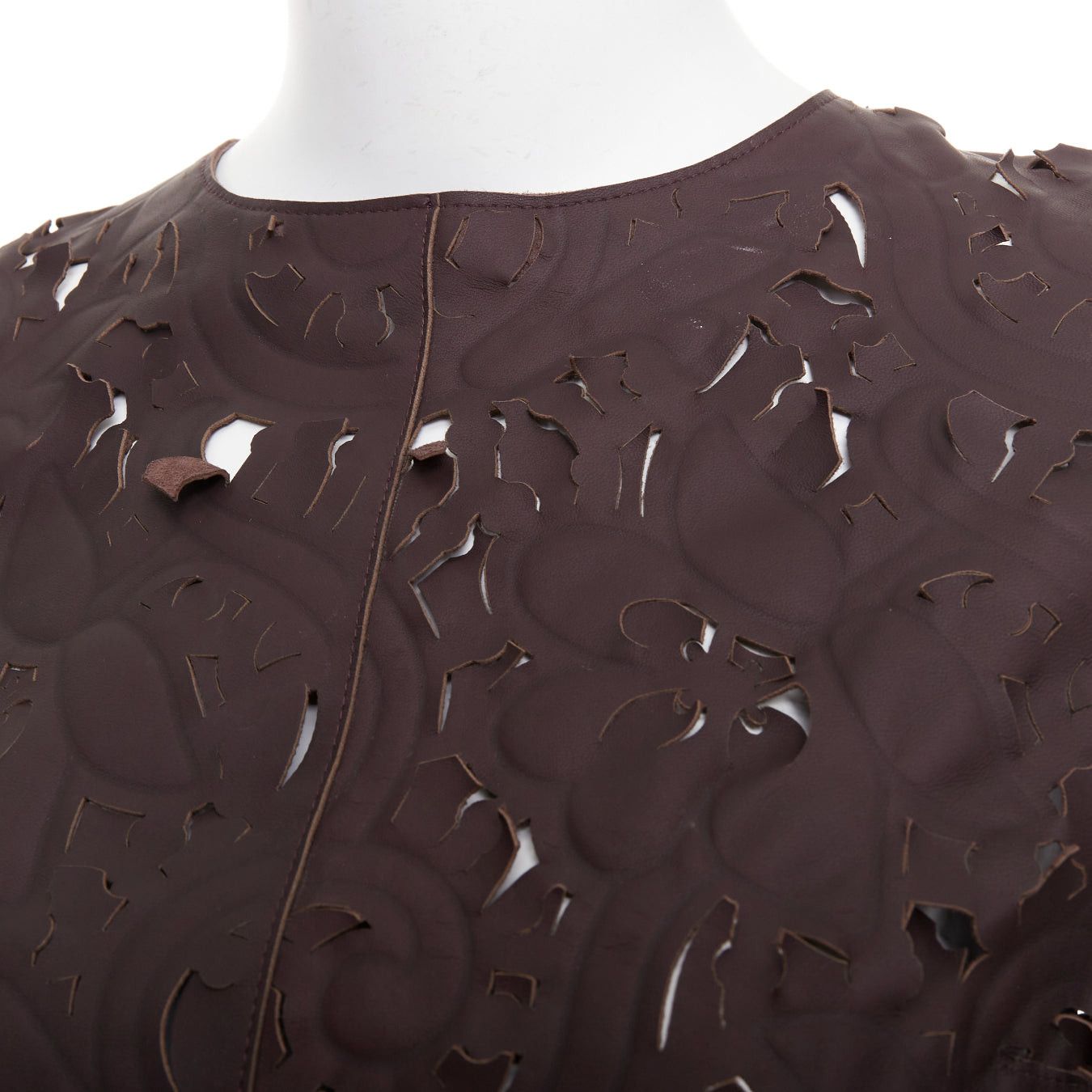 Carven rare CARVEN Cassis brown laser cut lambskin leather floral top FR36 Size S / US 4 / IT 40 - 2 Thumbnail