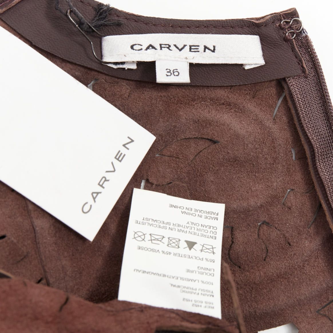 Carven rare CARVEN Cassis brown laser cut lambskin leather floral top FR36 Size S / US 4 / IT 40 - 8 Thumbnail