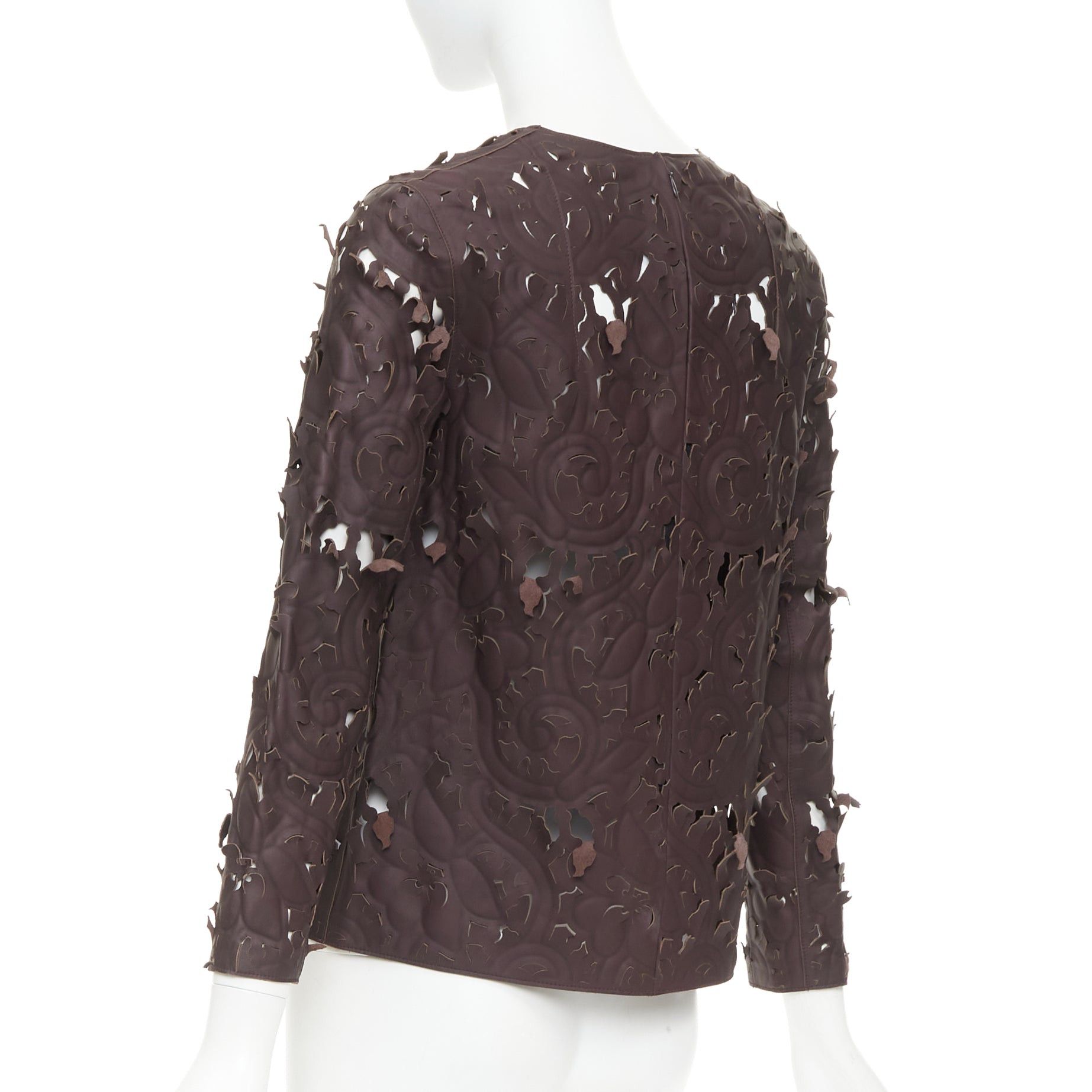 Carven rare CARVEN Cassis brown laser cut lambskin leather floral top FR36 Size S / US 4 / IT 40 - 6 Thumbnail