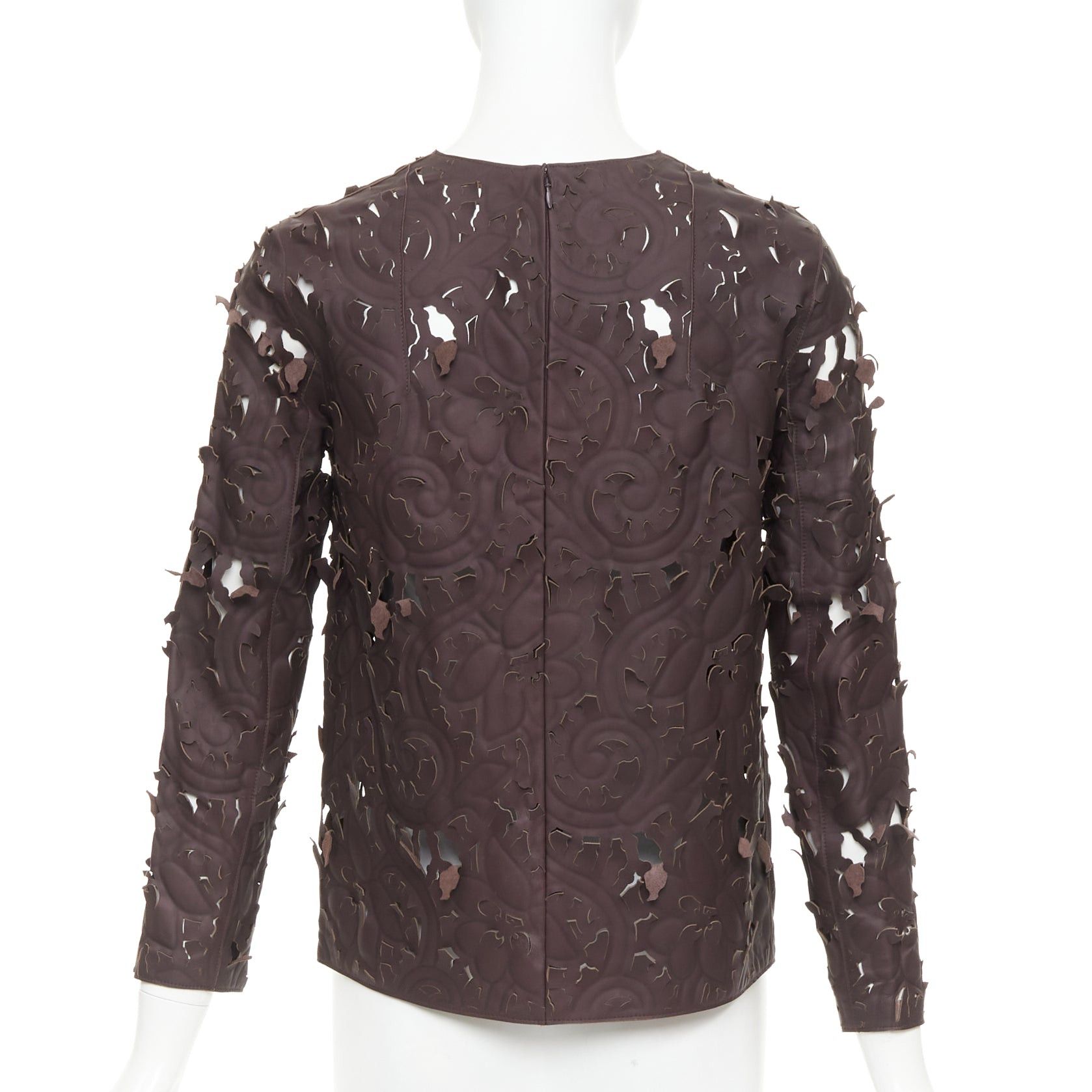 Carven rare CARVEN Cassis brown laser cut lambskin leather floral top FR36 Size S / US 4 / IT 40 - 5 Thumbnail
