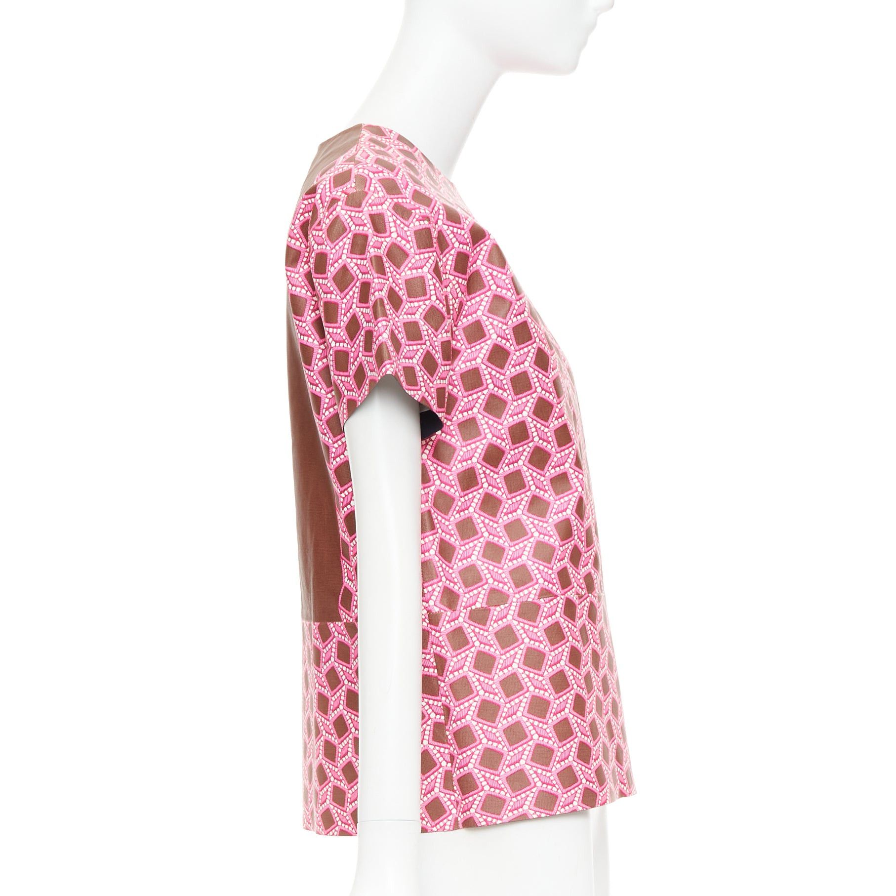 Louis Vuitton rare LOUIS VUITTON leather pink enlarged lattice lace print boxy top FR34 XS Size XS / US 0-2 / IT 36-38 - 4 Thumbnail
