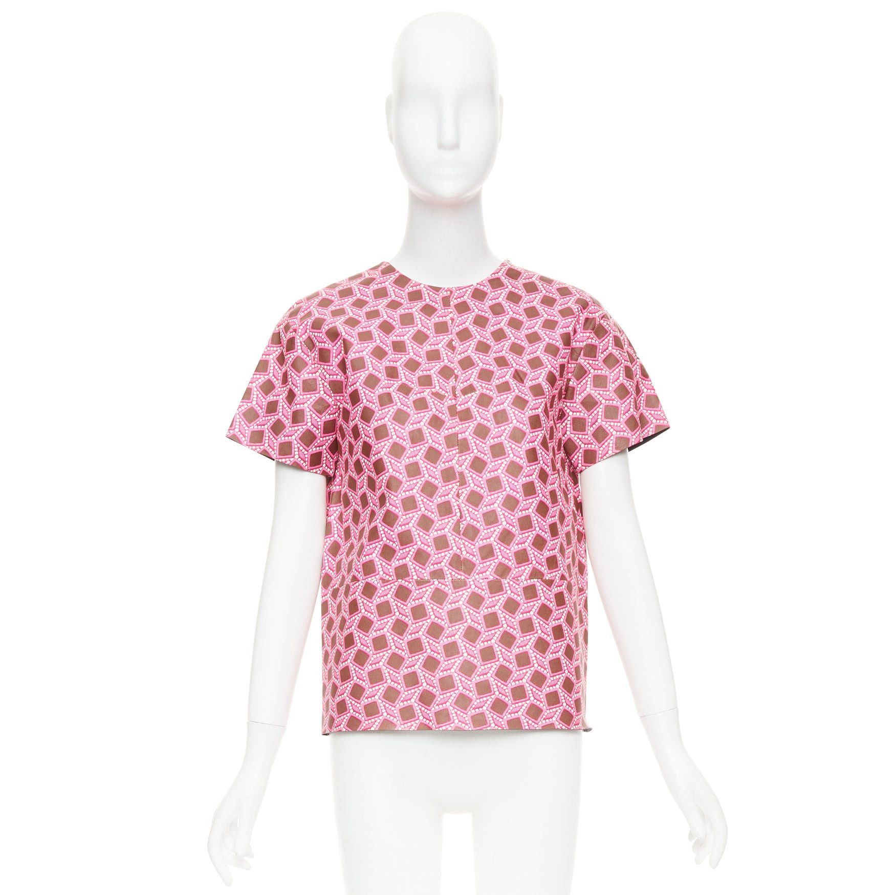 Louis Vuitton rare LOUIS VUITTON leather pink enlarged lattice lace print boxy top FR34 XS Size XS / US 0-2 / IT 36-38 - 9 Thumbnail