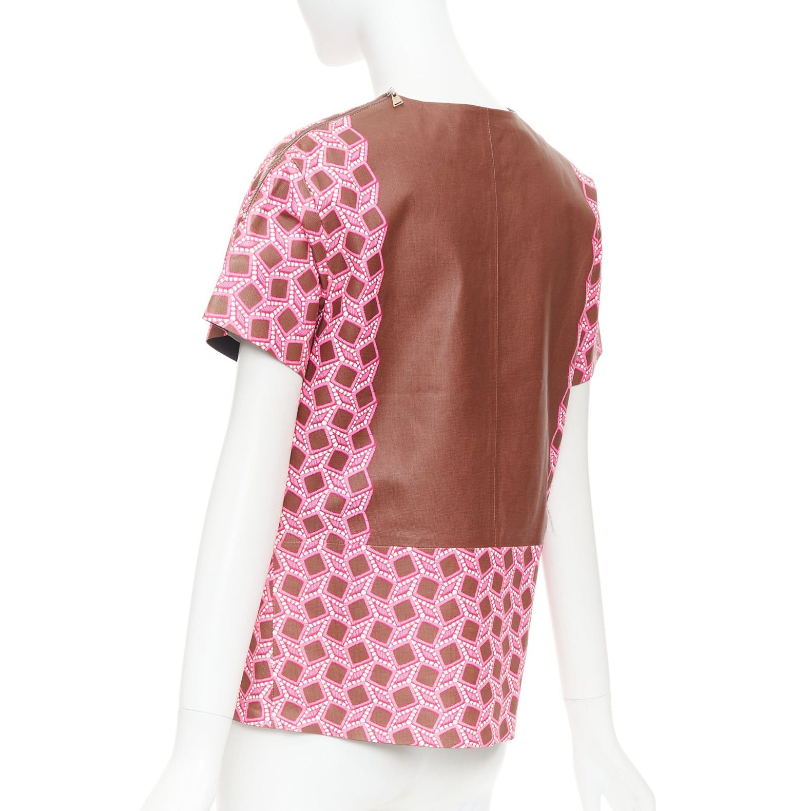 Louis Vuitton rare LOUIS VUITTON leather pink enlarged lattice lace print boxy top FR34 XS Size XS / US 0-2 / IT 36-38 - 6 Thumbnail