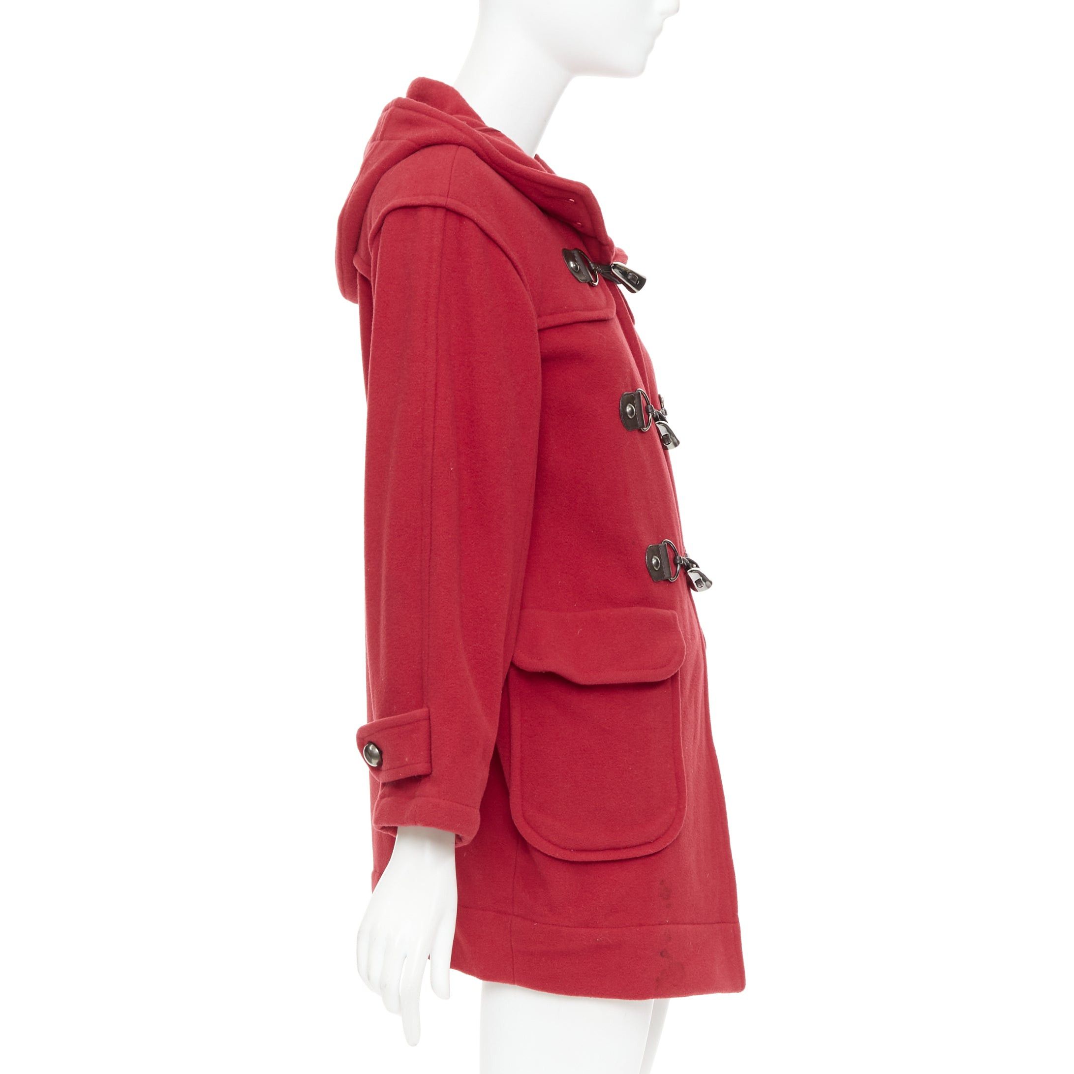 Lanvin LANVIN EN BLEU red wool blend black brown toggle leather pea coat FR36 S Size S / US 4 / IT 40 - 5 Thumbnail
