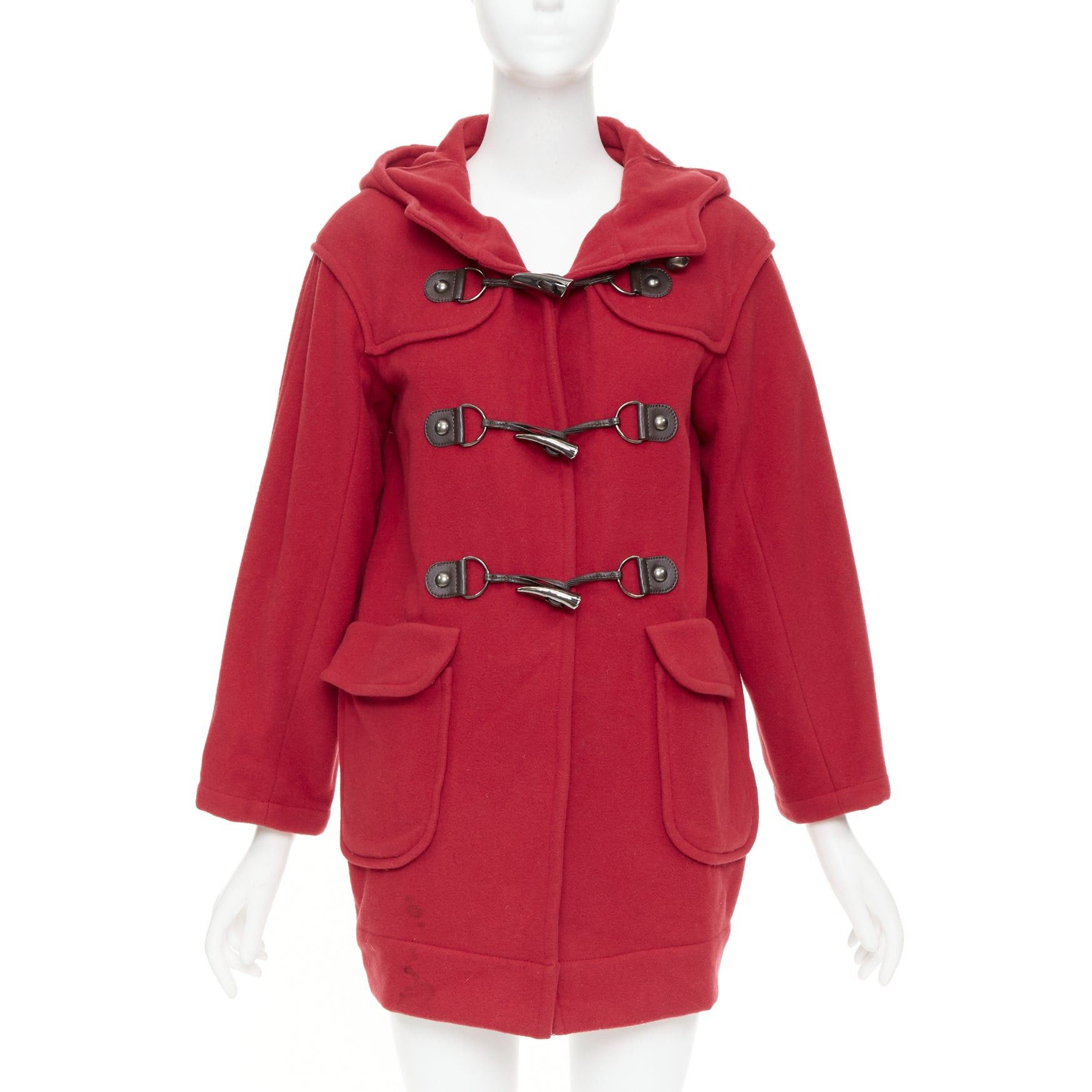 Lanvin LANVIN EN BLEU red wool blend black brown toggle leather pea coat FR36 S Size S / US 4 / IT 40 - 3 Thumbnail