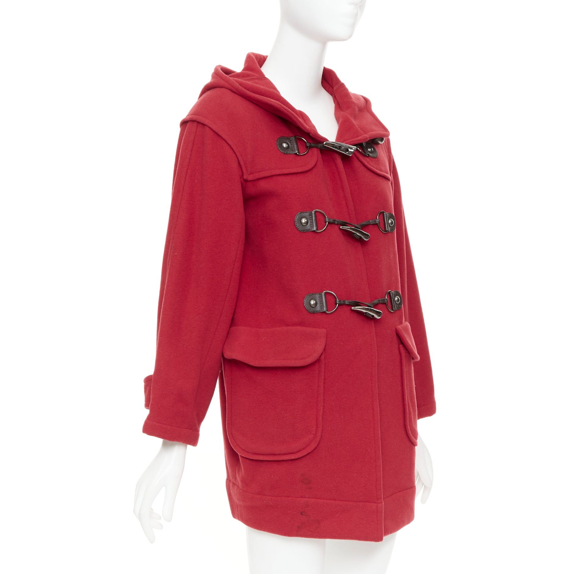 Lanvin LANVIN EN BLEU red wool blend black brown toggle leather pea coat FR36 S Size S / US 4 / IT 40 - 4 Thumbnail
