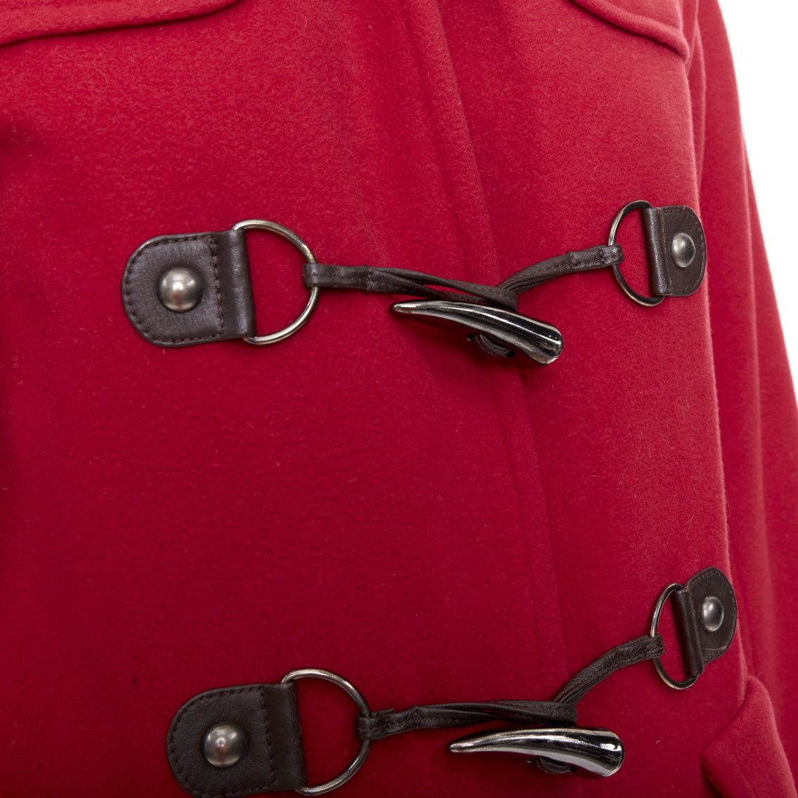 Lanvin LANVIN EN BLEU red wool blend black brown toggle leather pea coat FR36 S Size S / US 4 / IT 40 - 2 Thumbnail