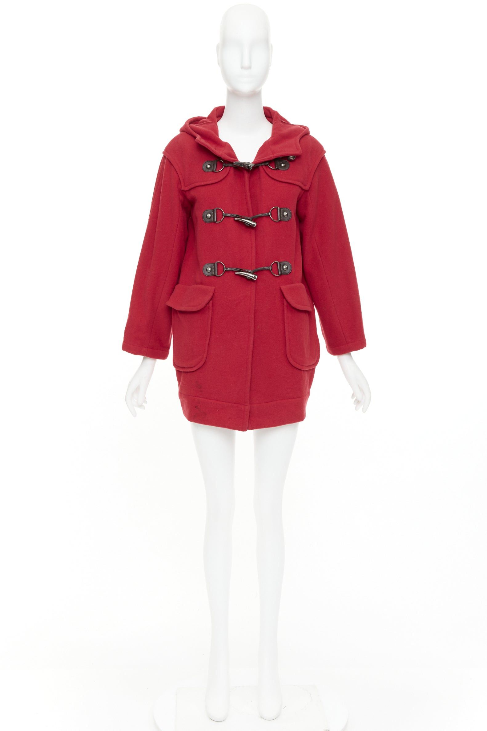 Lanvin LANVIN EN BLEU red wool blend black brown toggle leather pea coat FR36 S Size S / US 4 / IT 40 - 10 Thumbnail