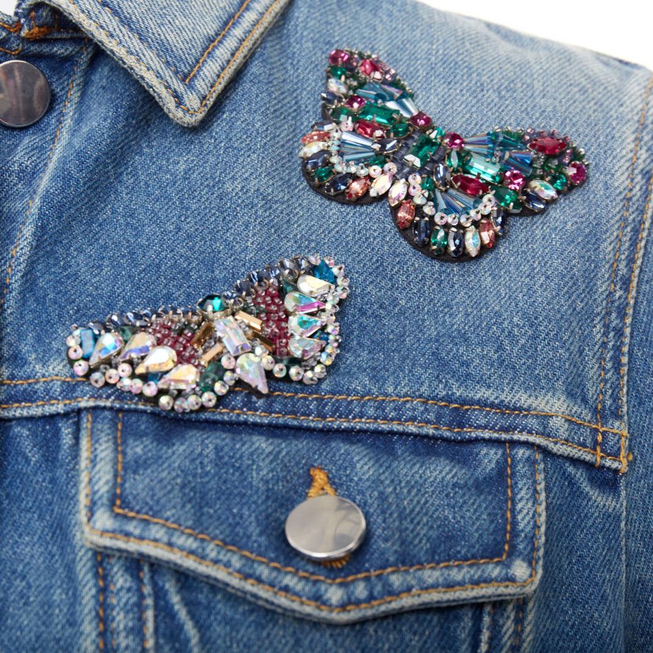 Valentino VALENTINO blue denim multicolor jewel butterfly embellished trucker jacket IT40 S Size S / US 4 / IT 40 - 2 Thumbnail