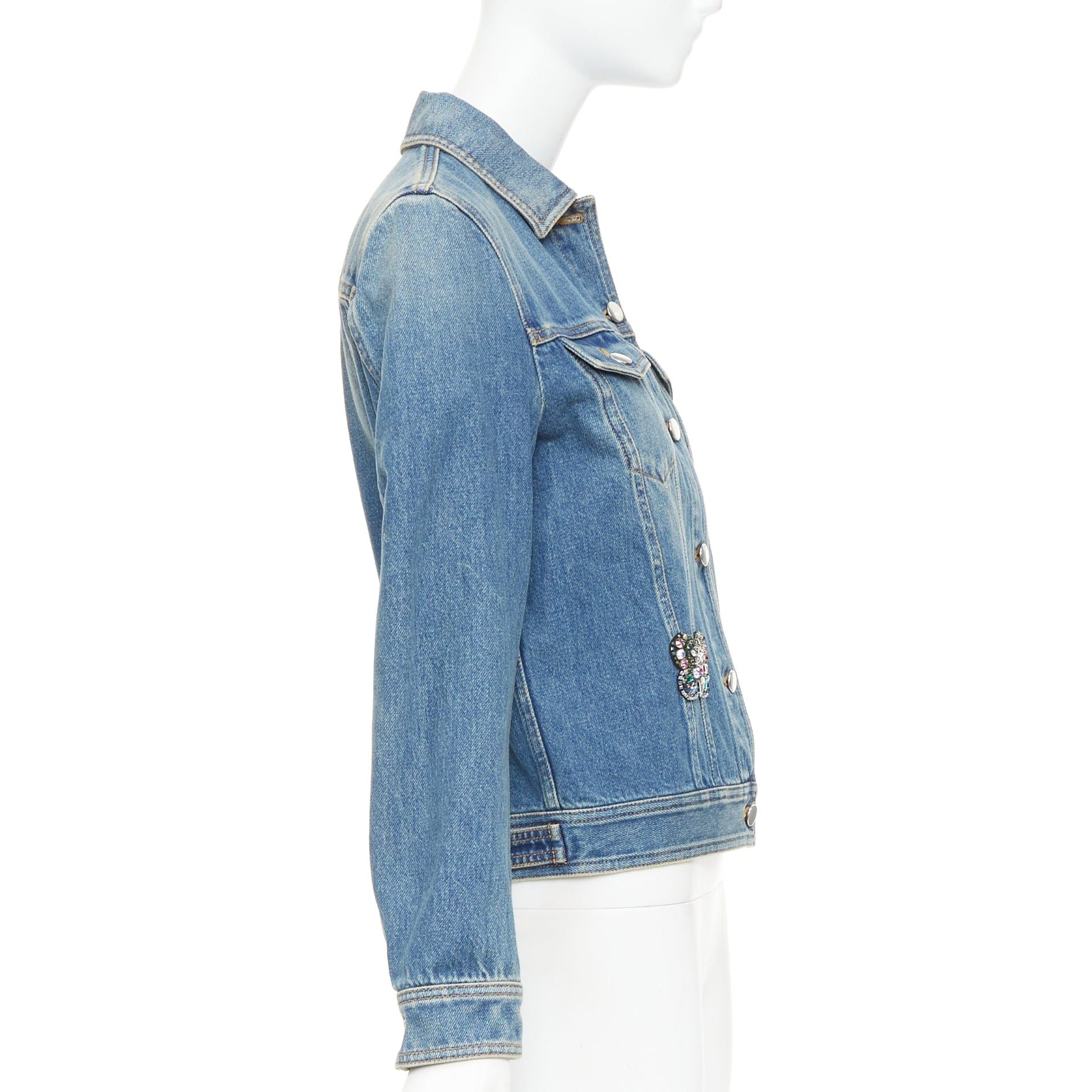 Valentino VALENTINO blue denim multicolor jewel butterfly embellished trucker jacket IT40 S Size S / US 4 / IT 40 - 5 Thumbnail