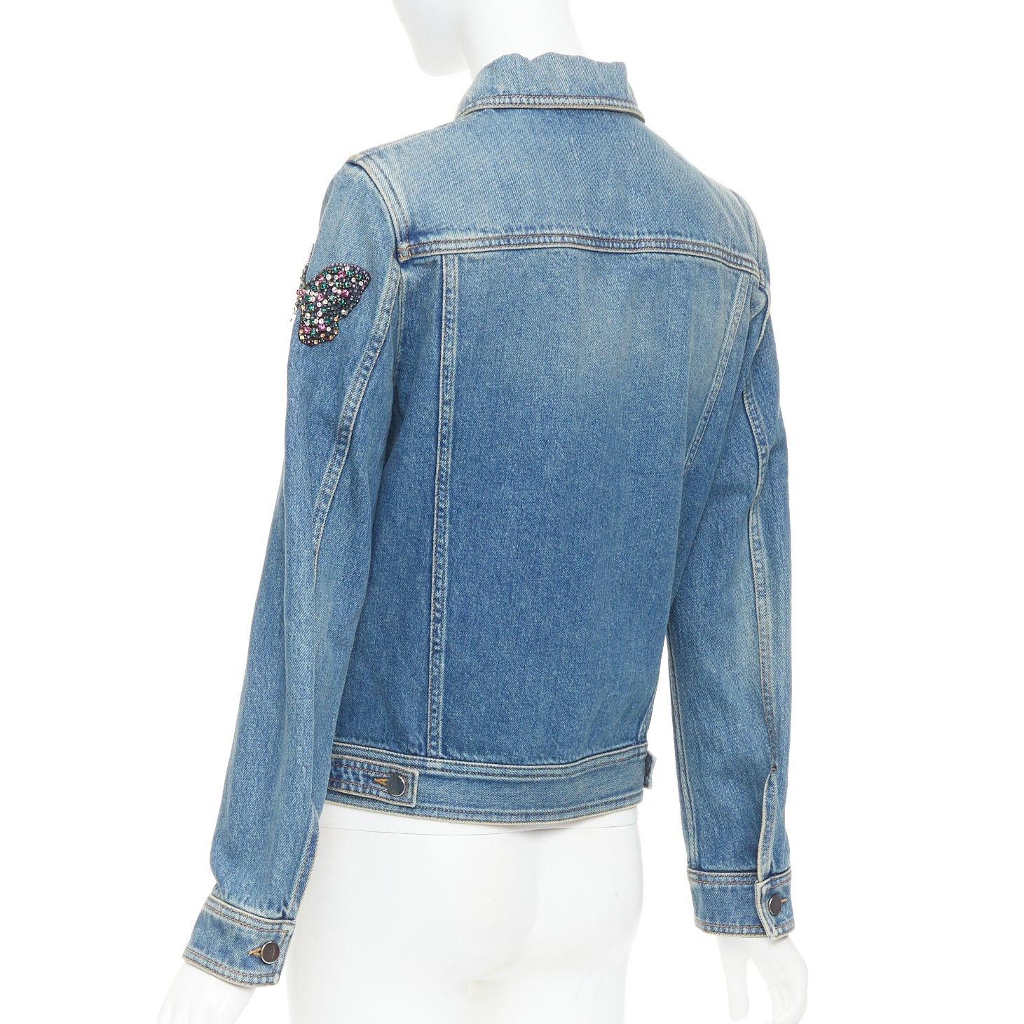 Valentino VALENTINO blue denim multicolor jewel butterfly embellished trucker jacket IT40 S Size S / US 4 / IT 40 - 7 Thumbnail