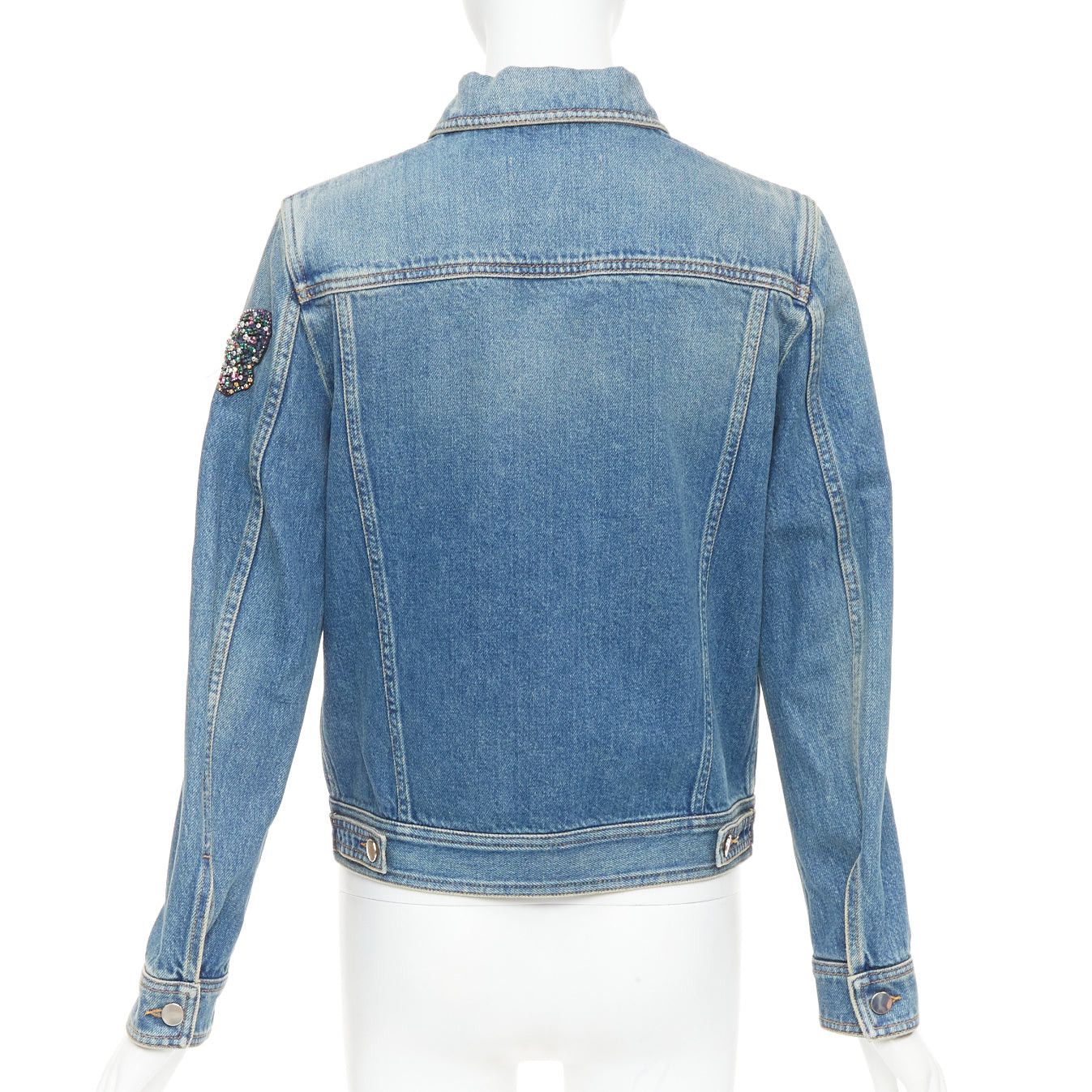 Valentino VALENTINO blue denim multicolor jewel butterfly embellished trucker jacket IT40 S Size S / US 4 / IT 40 - 6 Thumbnail