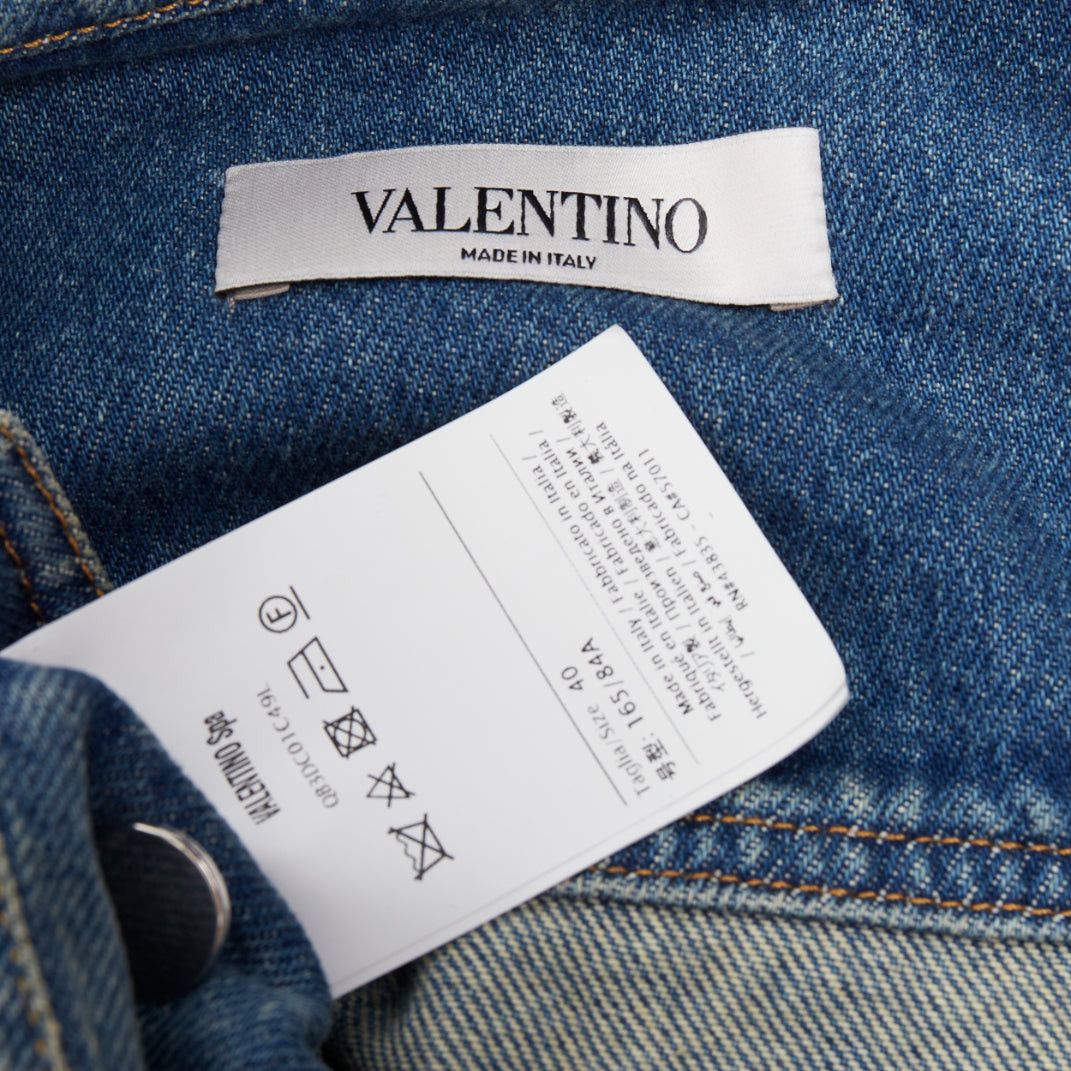 Valentino VALENTINO blue denim multicolor jewel butterfly embellished trucker jacket IT40 S Size S / US 4 / IT 40 - 9 Thumbnail